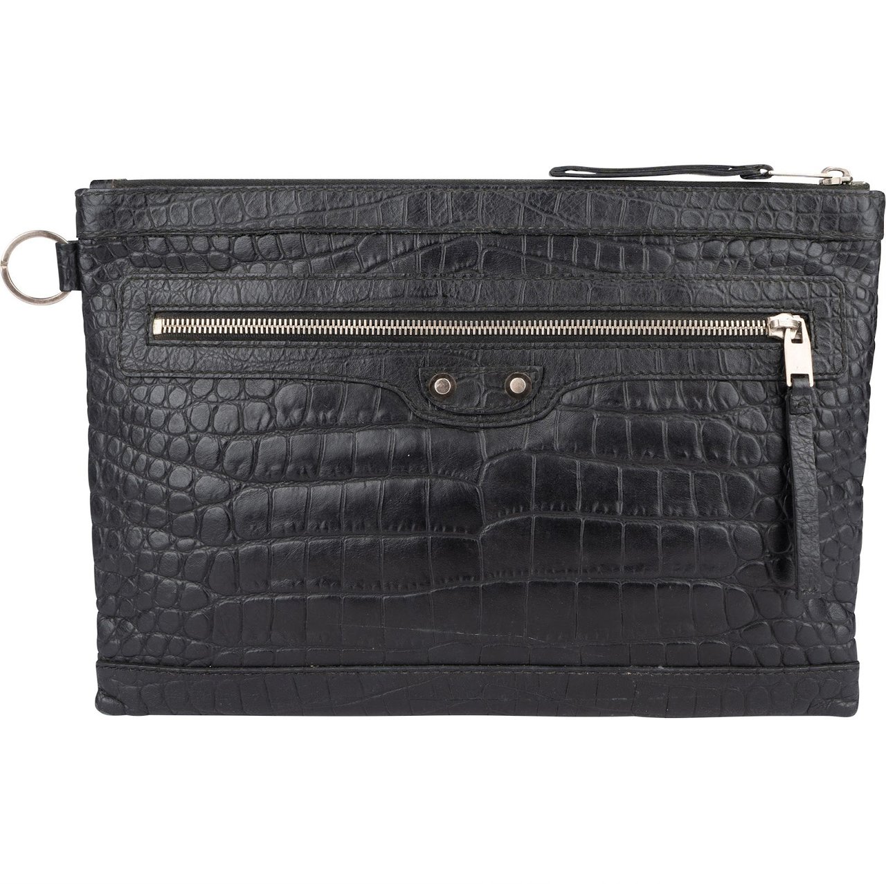 Balenciaga Balenciaga Crocodile Embossed Classic Clutch Zwart