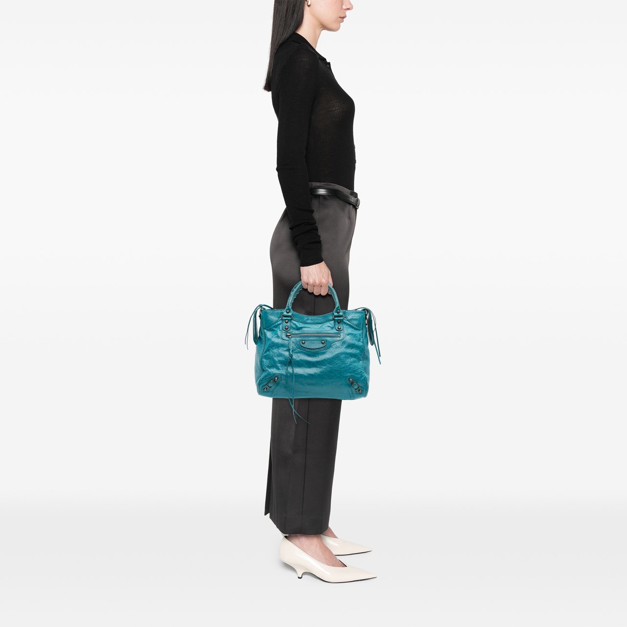 Balenciaga Lambskin Motocross Classic Velo Satchel Blauw