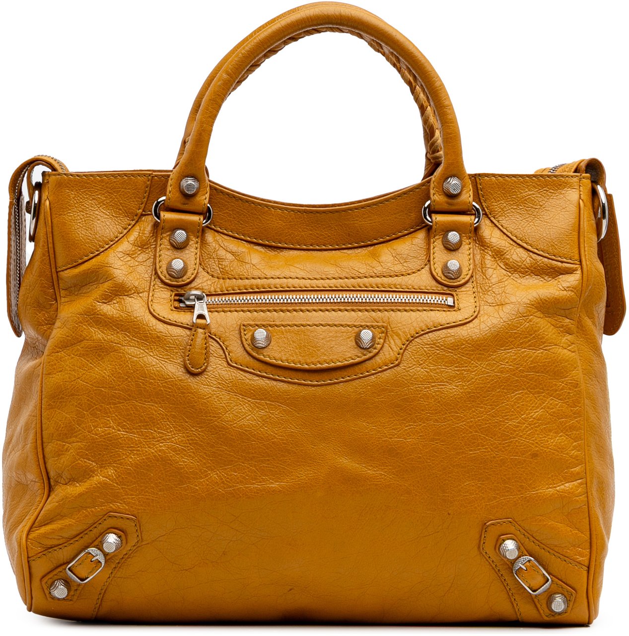 Balenciaga Lambskin Motocross Velo Giant 12 Satchel Geel