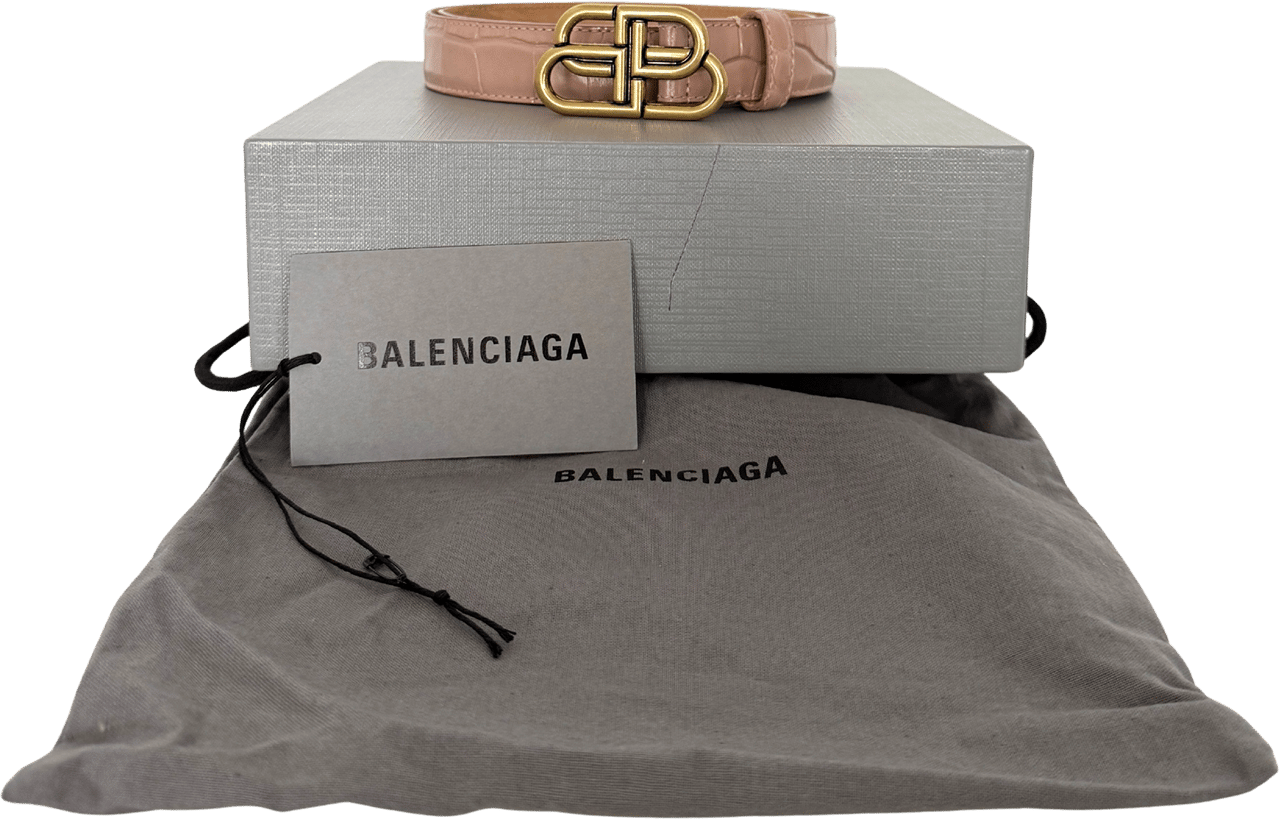 Balenciaga Balenciaga Crocodile Effect Belt Old Pink / As New Bruin