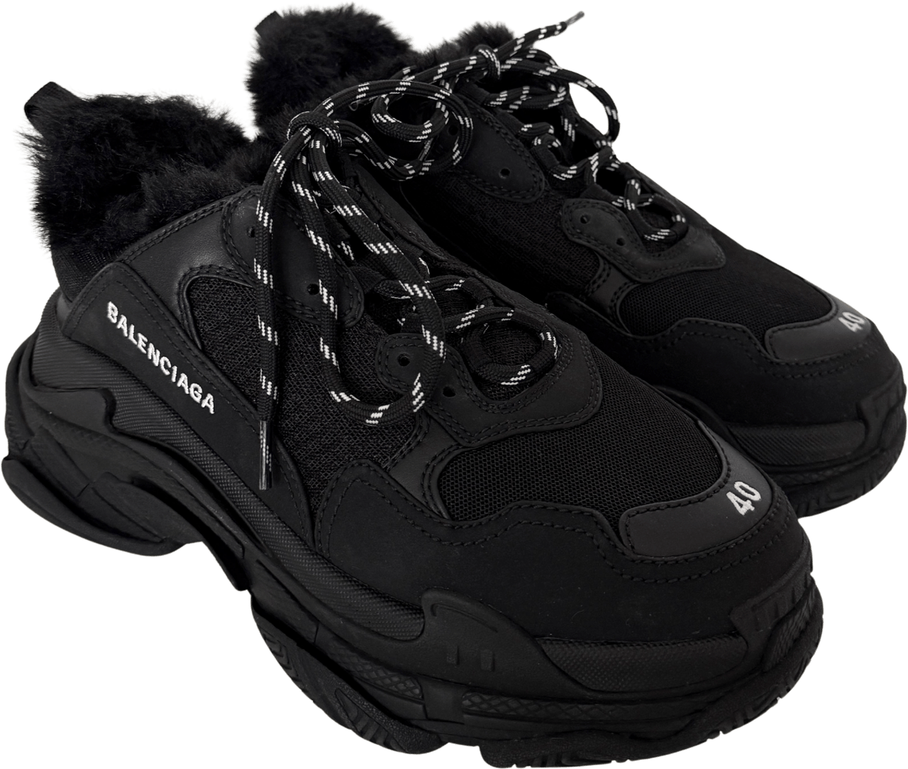 Balenciaga Balenciaga Triple S Kunstfell Größe 40 Schwarz / neuwertig Zwart