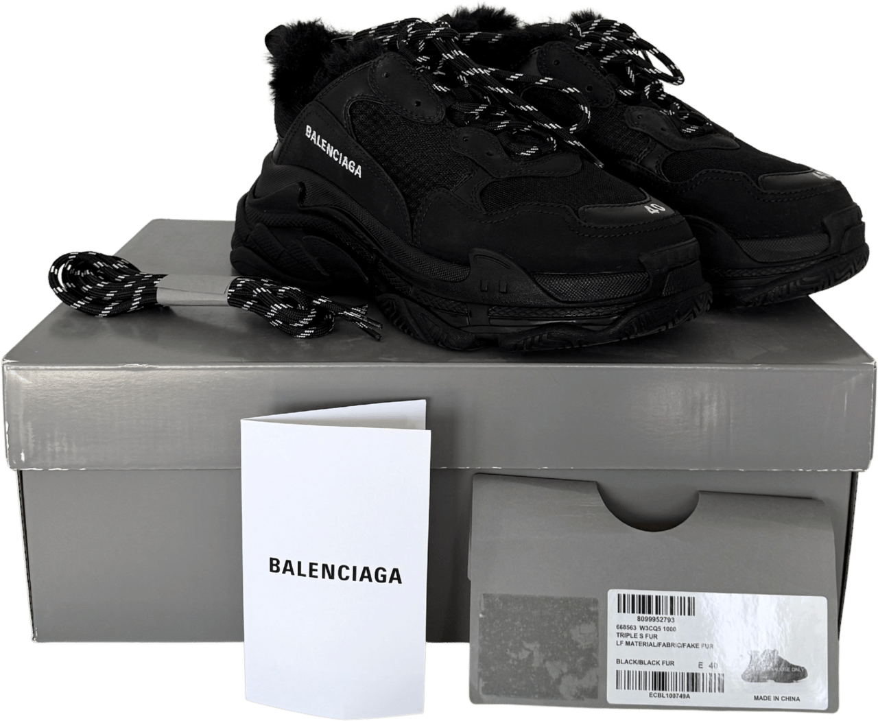 Balenciaga Balenciaga Triple S Kunstfell Größe 40 Schwarz / neuwertig Zwart