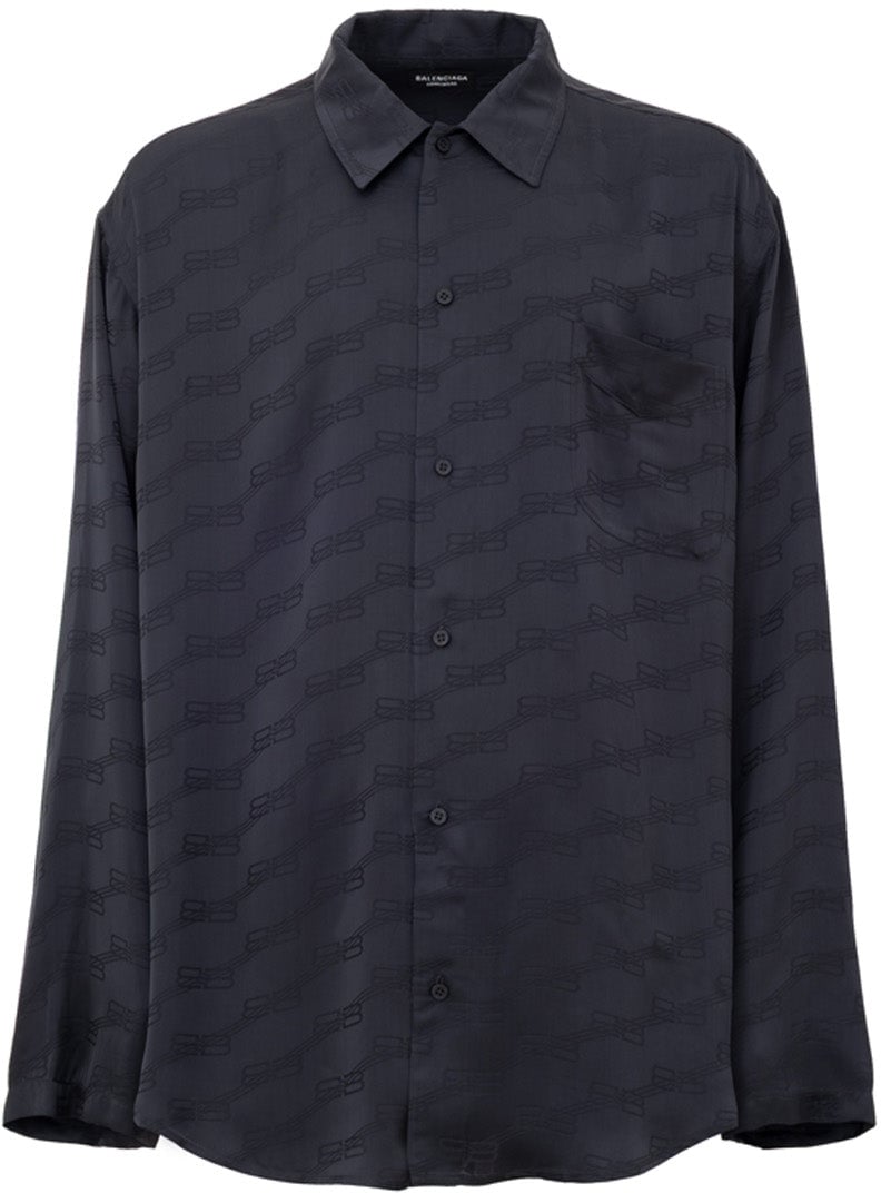 Balenciaga Allover Logo Over Homewear Shirt Grijs