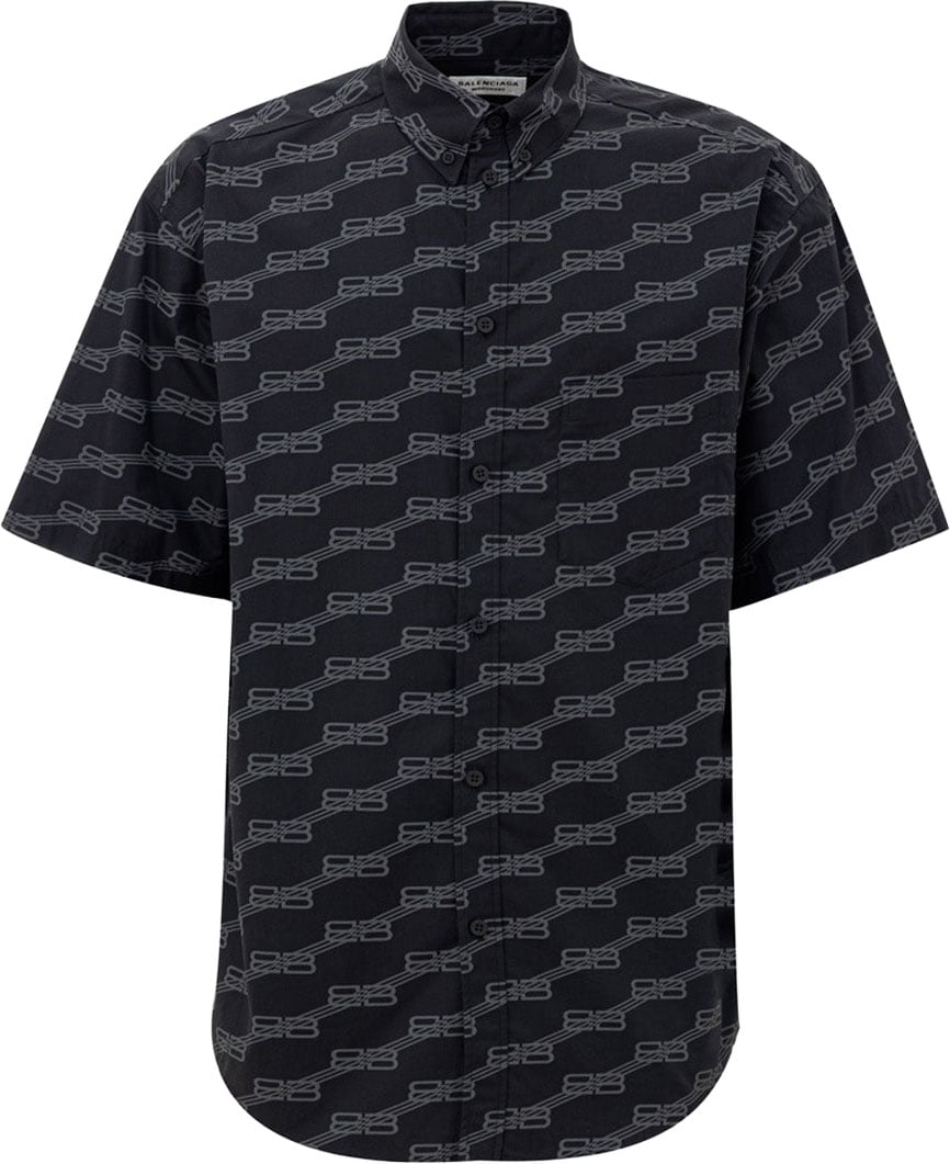 Balenciaga Allover Logo Short Sleeve Shirt Zwart