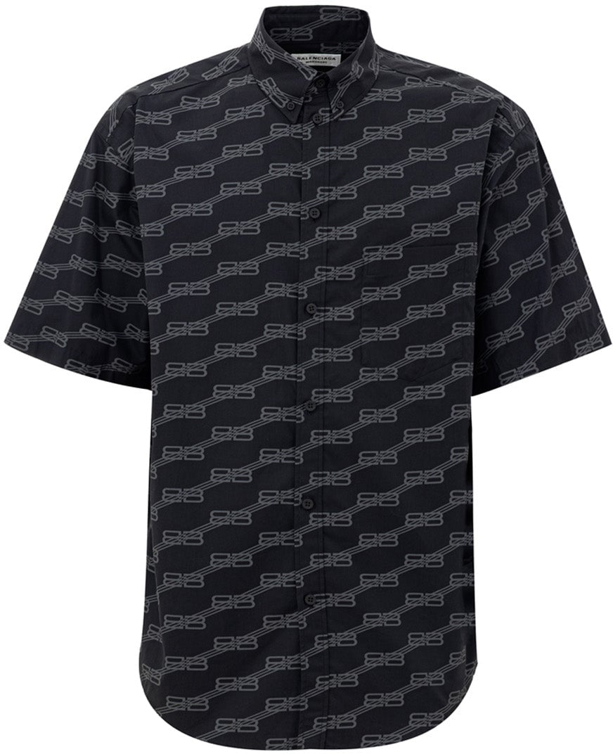 Balenciaga Allover Logo Short Sleeve Shirt Zwart