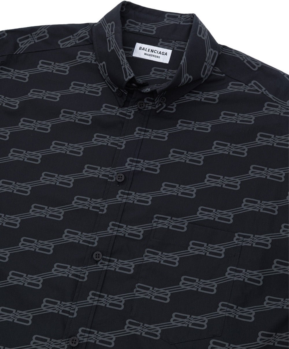 Balenciaga Allover Logo Short Sleeve Shirt Zwart