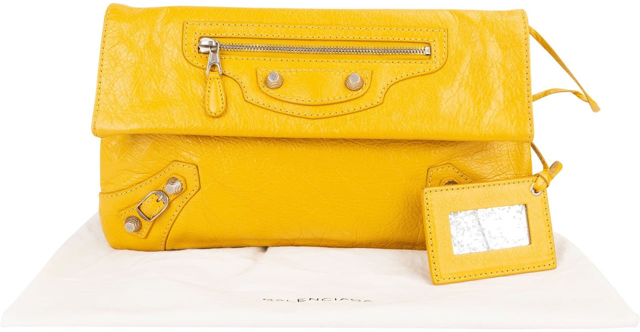 Balenciaga Balenciaga Yellow Leather City Bag Clutch Geel