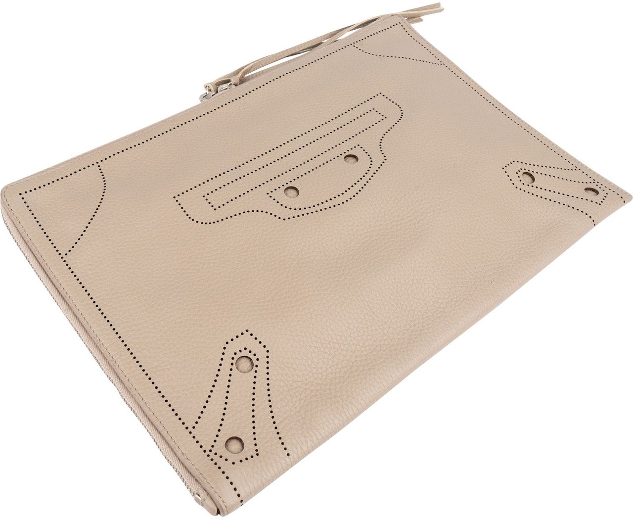 Balenciaga Perforated Leather Blackout City Bag Clutch Taupe