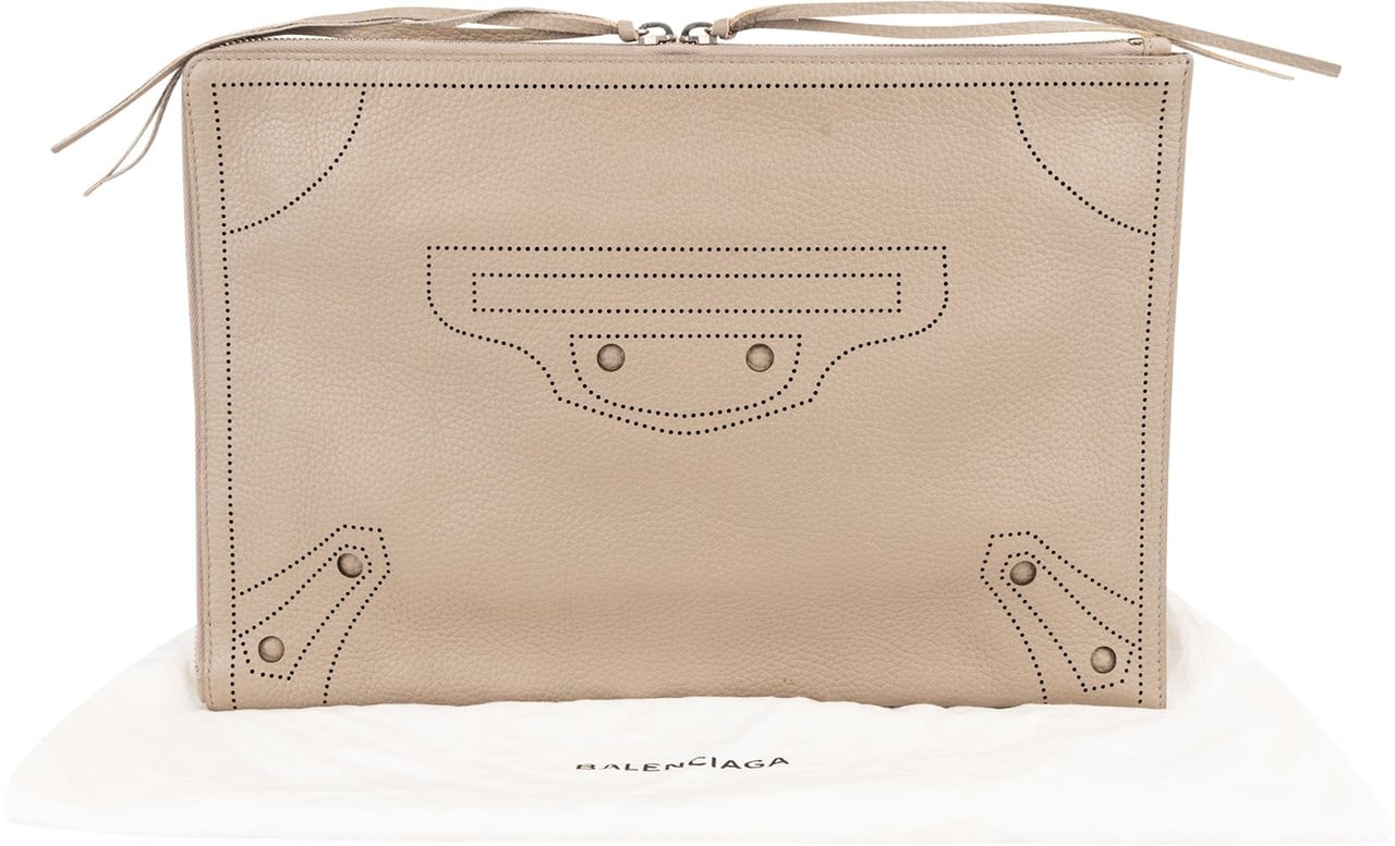 Balenciaga Perforated Leather Blackout City Bag Clutch Taupe