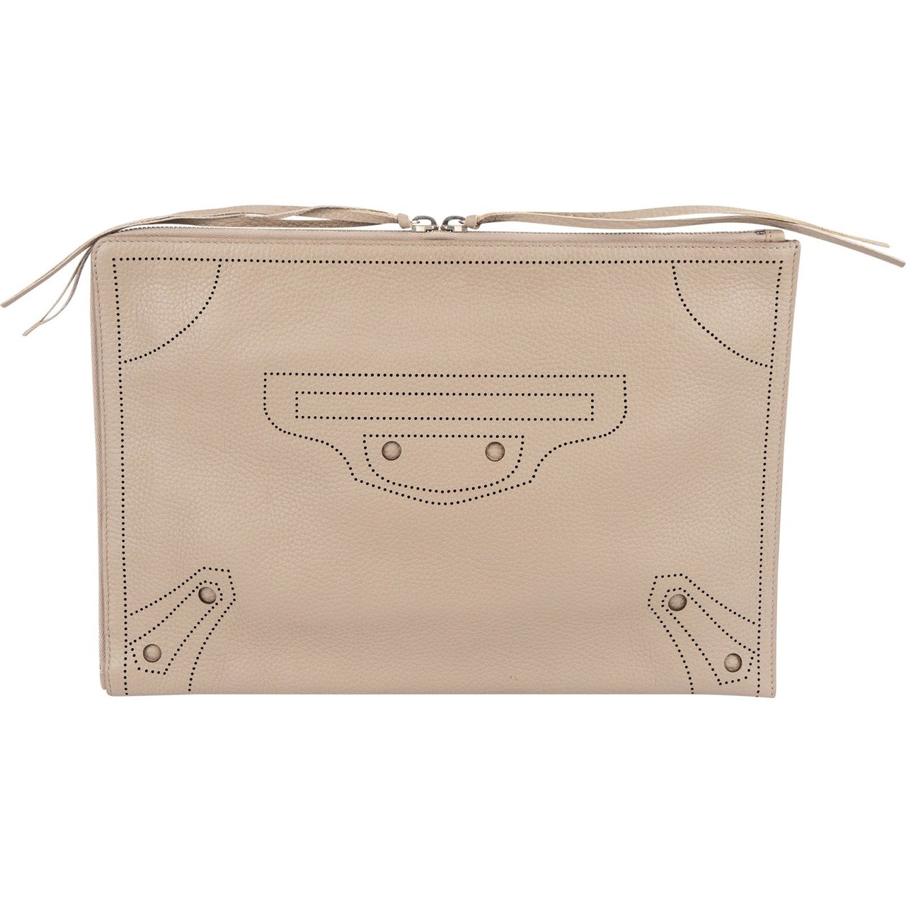Balenciaga Perforated Leather Blackout City Bag Clutch Taupe