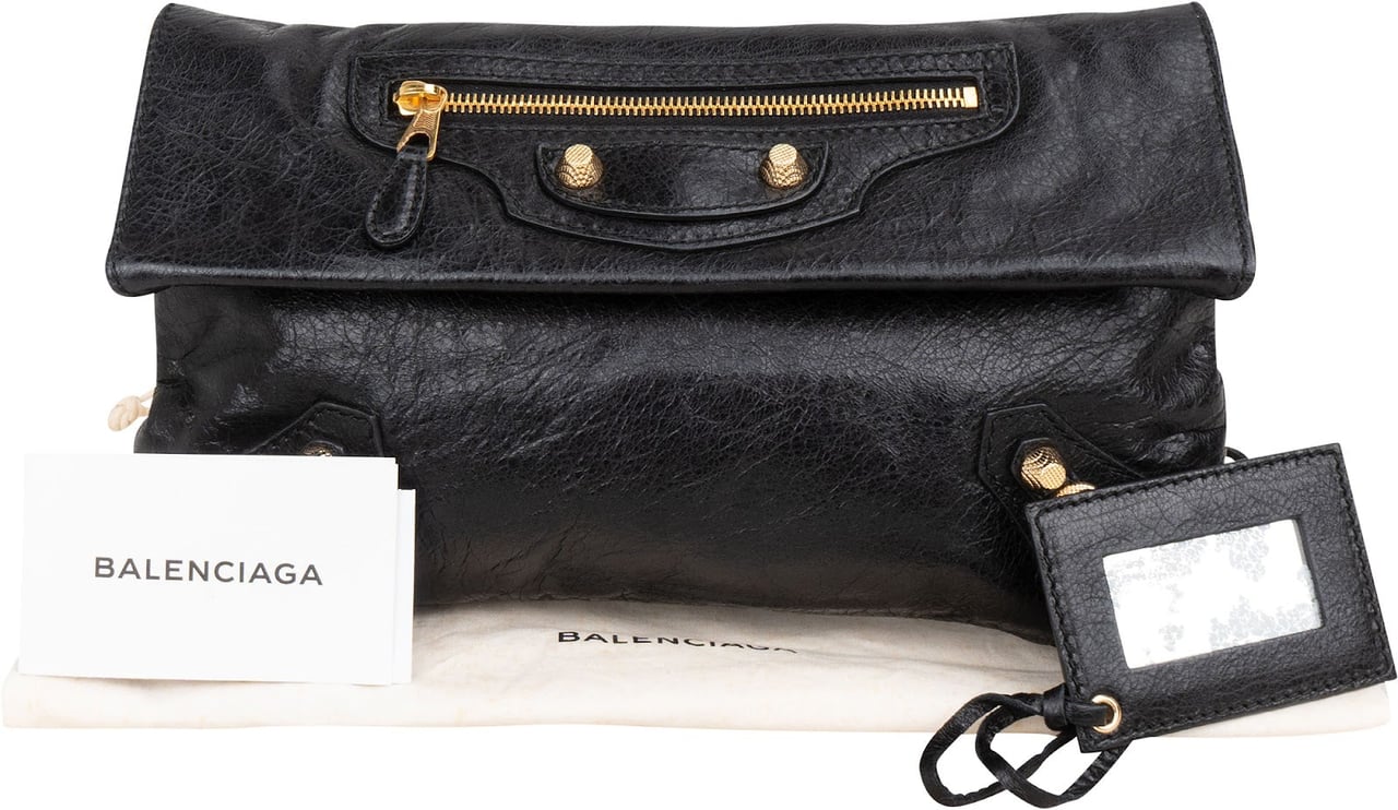 Balenciaga Balenciaga Black Leather City Clutch Bag Zwart