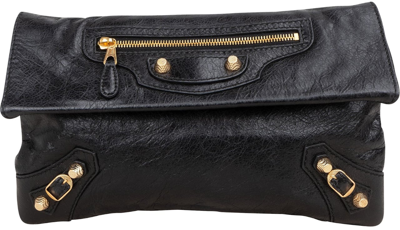 Balenciaga Balenciaga Black Leather City Clutch Bag Zwart