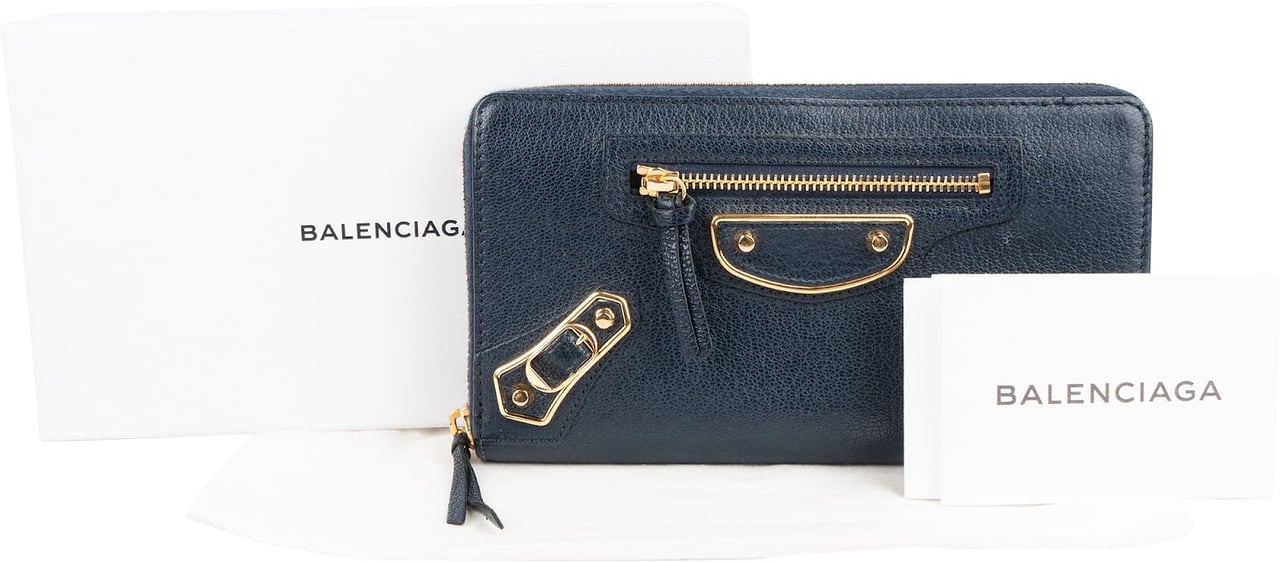 Balenciaga Classic Blue Continental City Zip Around Wallet Blauw