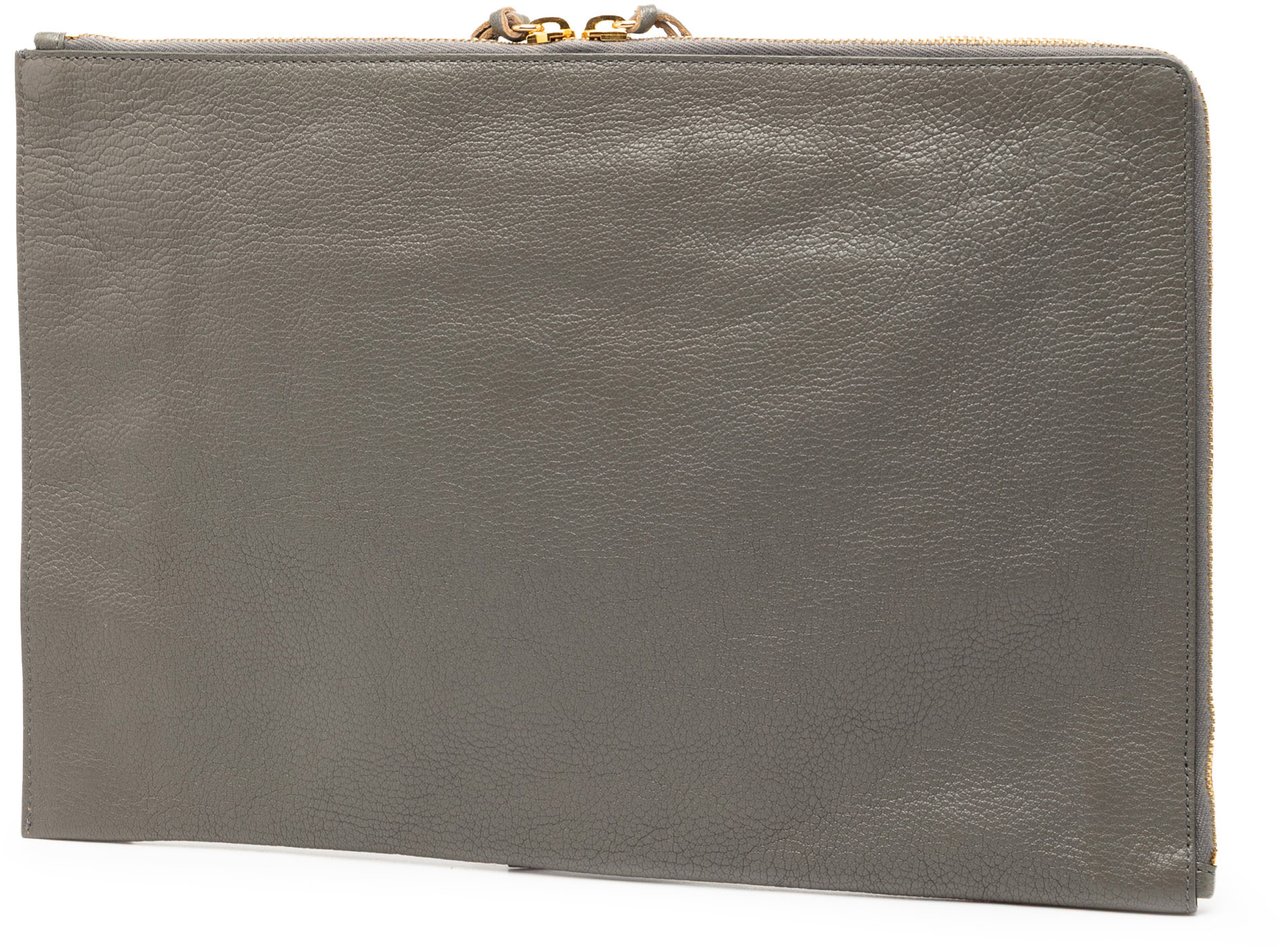 Balenciaga Lambskin Motocross Metallic Edge Flat Clutch Grijs