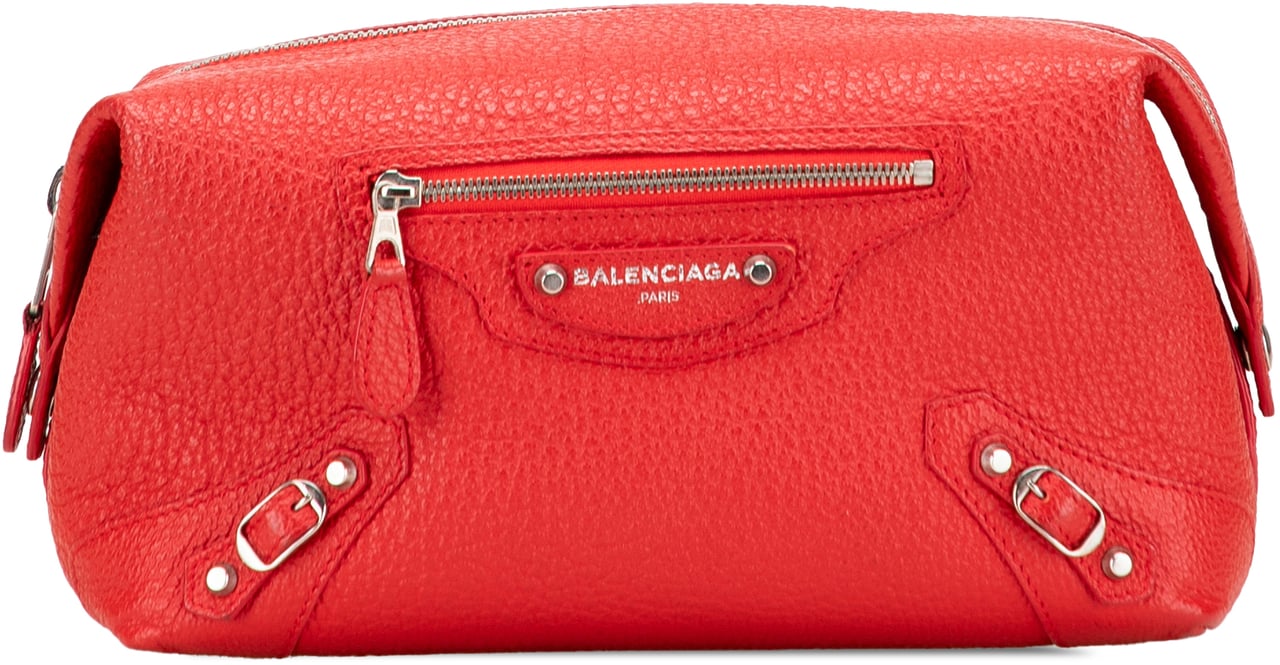 Balenciaga Leather Motocross Classic Toiletry Pouch Rood