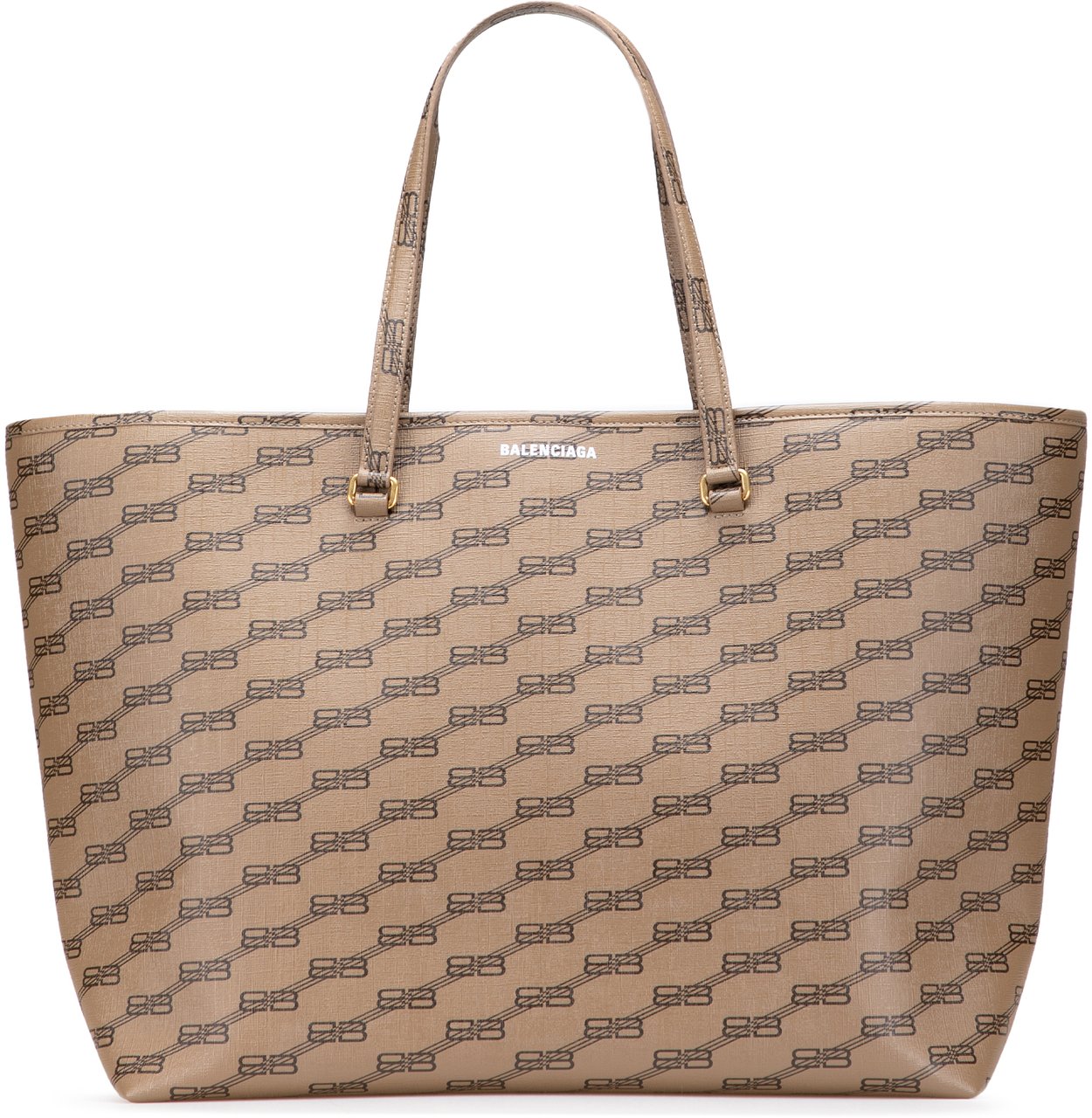 Balenciaga Large BB Monogram Coated Canvas Signature East West Shopper Bag Bruin