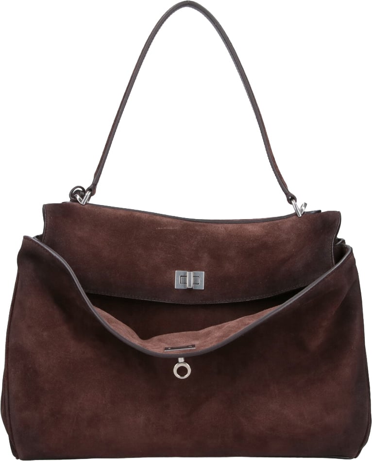 Balenciaga Medium Brown Calf Suede Handbag with Removable Strap Bruin