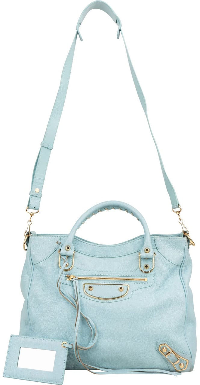 Balenciaga Blue Leather City Handbag Lichtblauw
