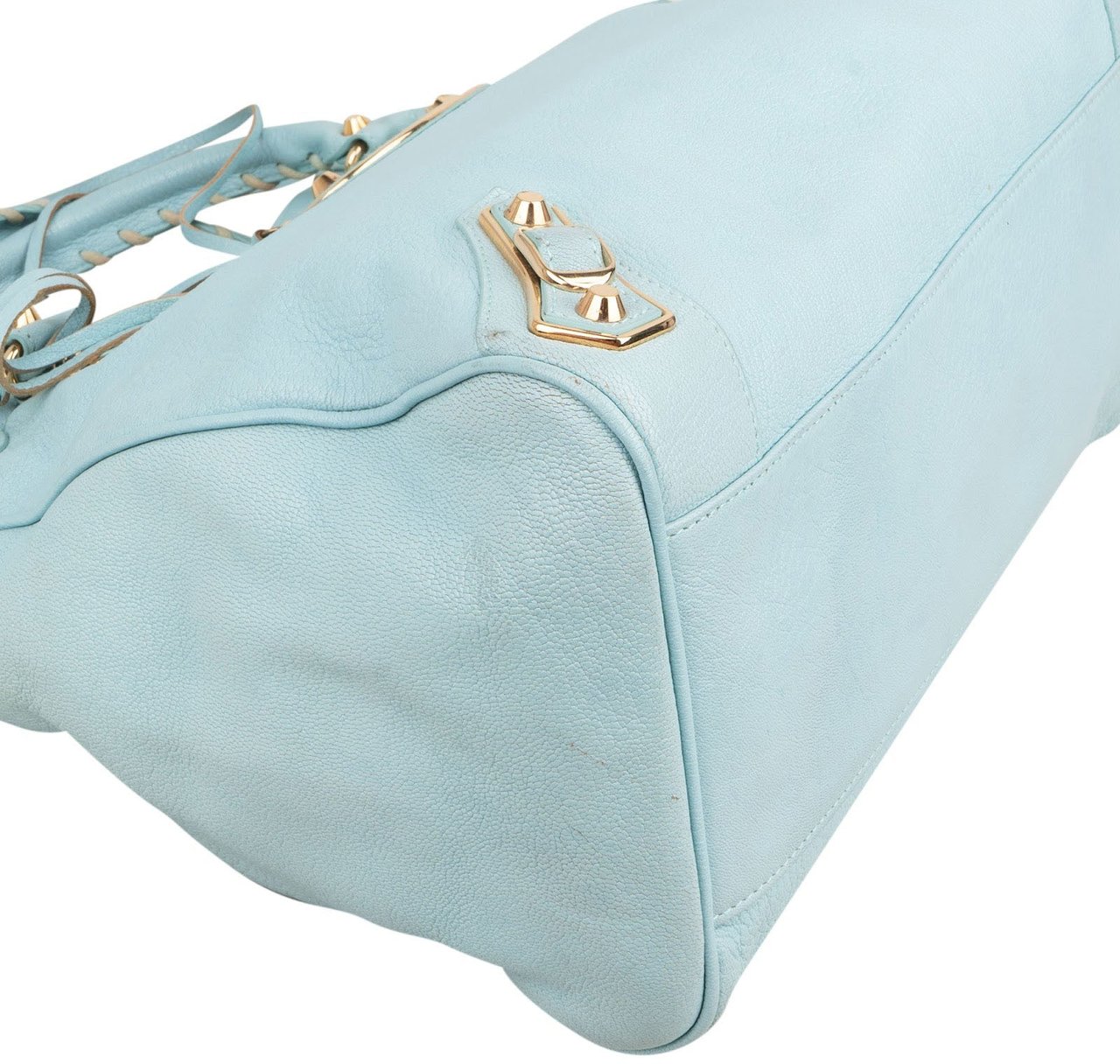 Balenciaga Blue Leather City Handbag Lichtblauw