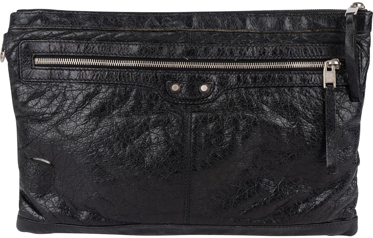 Balenciaga Black Leather City Clutch Zwart