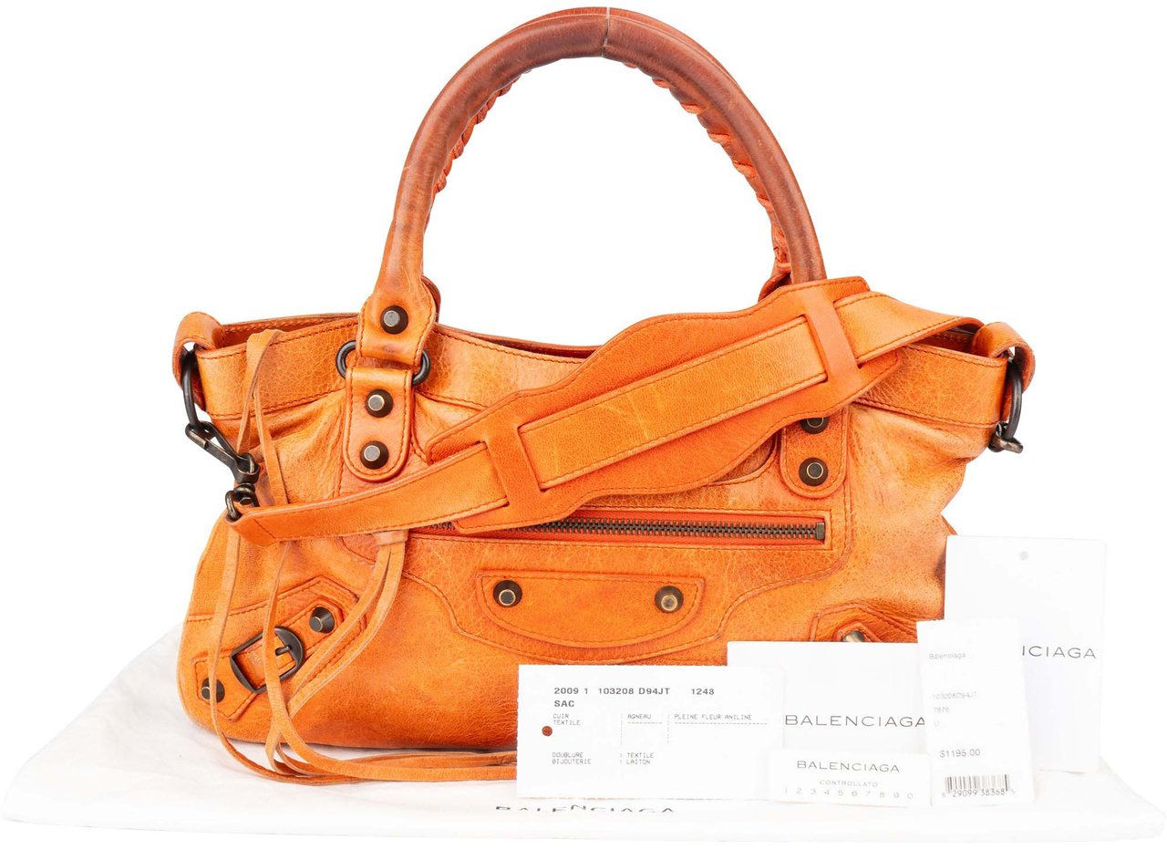 Balenciaga Balenciaga Orange Leather First City Handbag Oranje