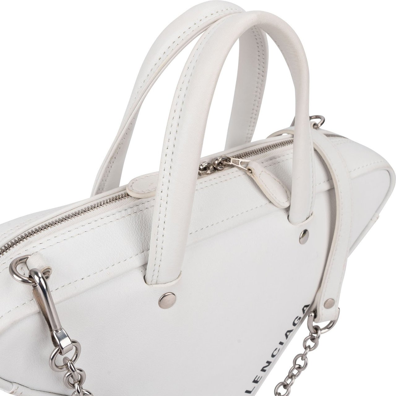 Balenciaga White. Leather Triangle Duffle S Crossbody Handbag Wit