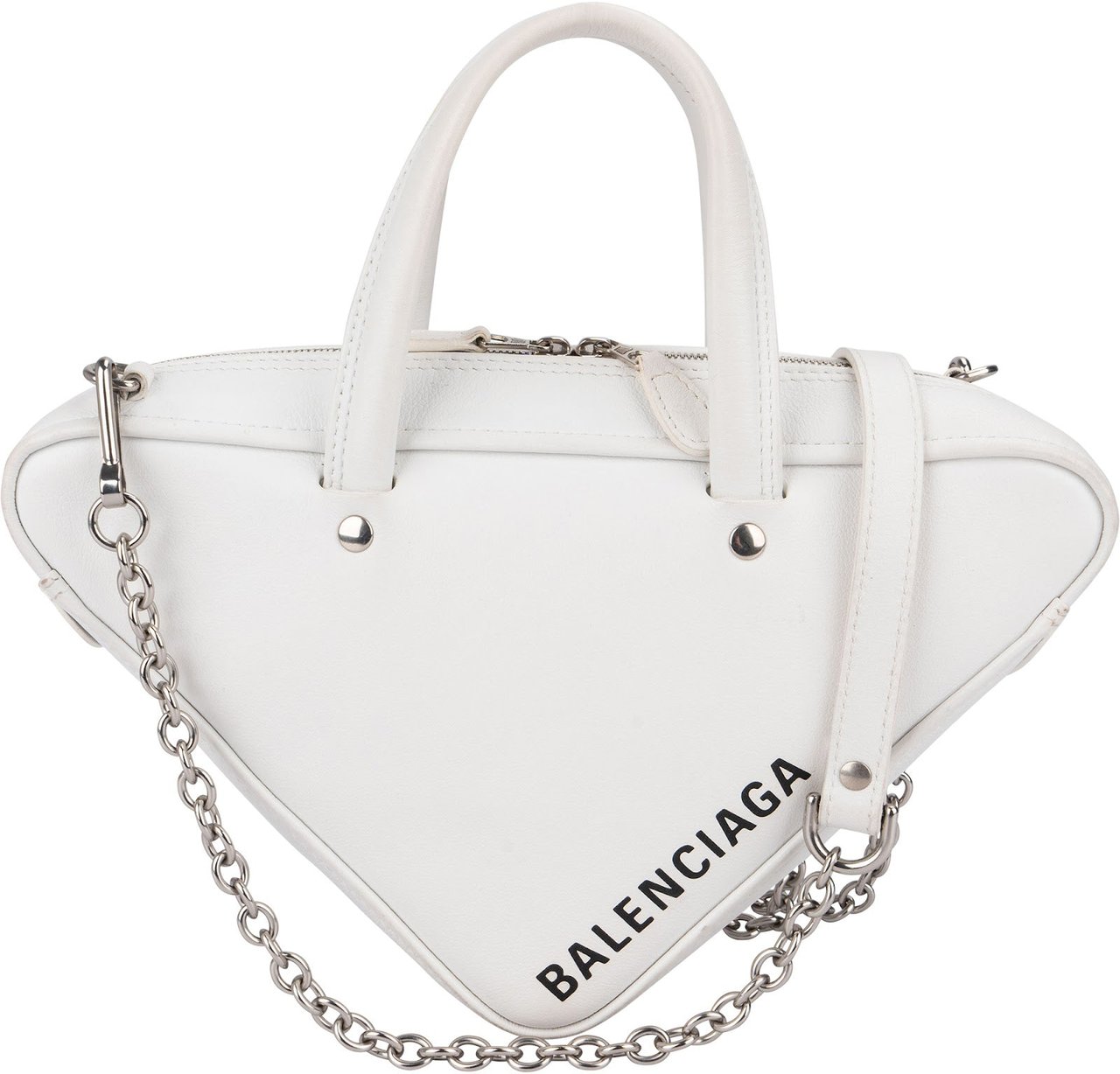 Balenciaga White. Leather Triangle Duffle S Crossbody Handbag Wit