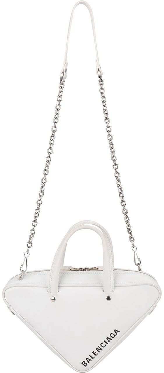 Balenciaga White. Leather Triangle Duffle S Crossbody Handbag Wit