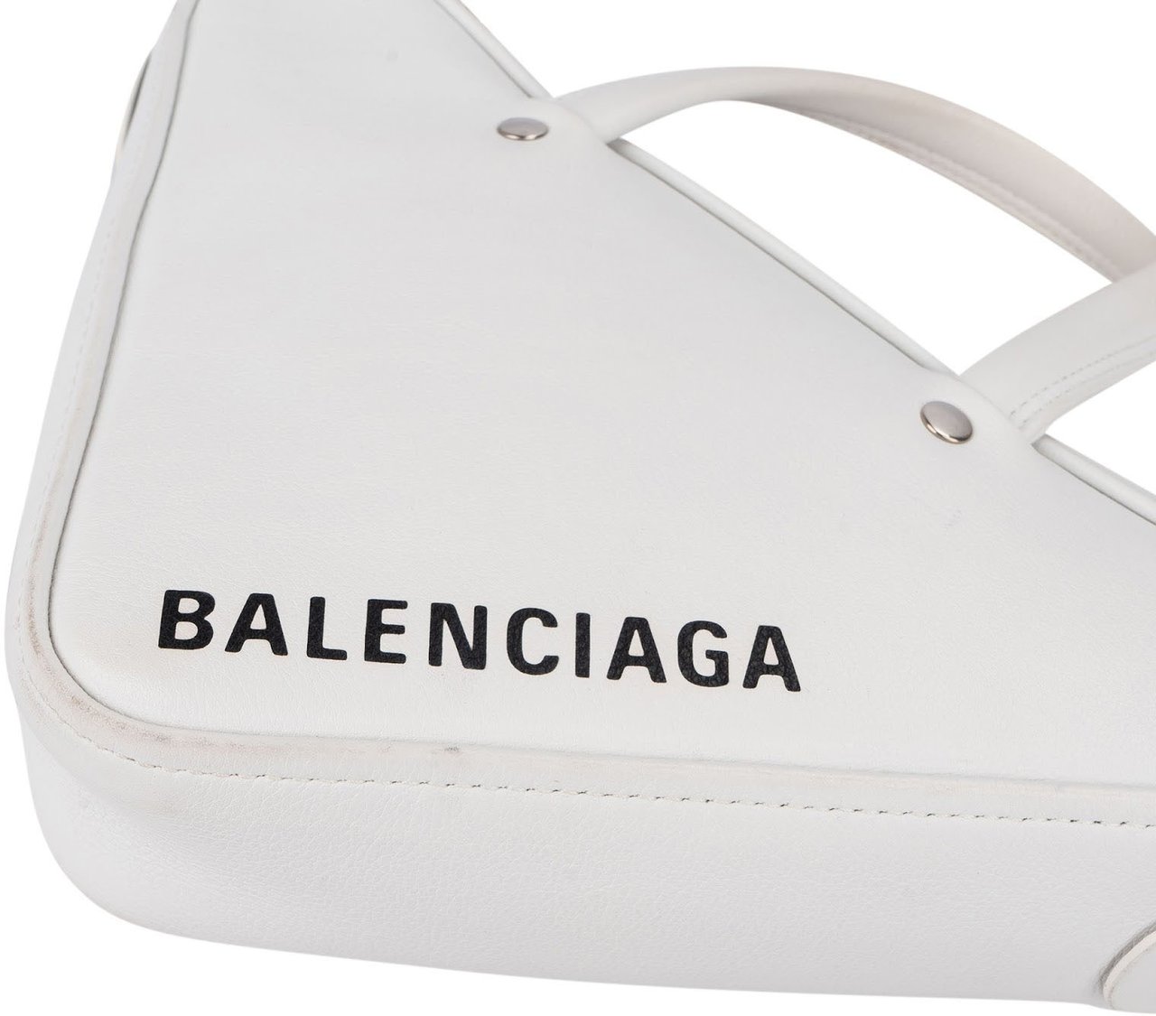 Balenciaga White. Leather Triangle Duffle S Crossbody Handbag Wit