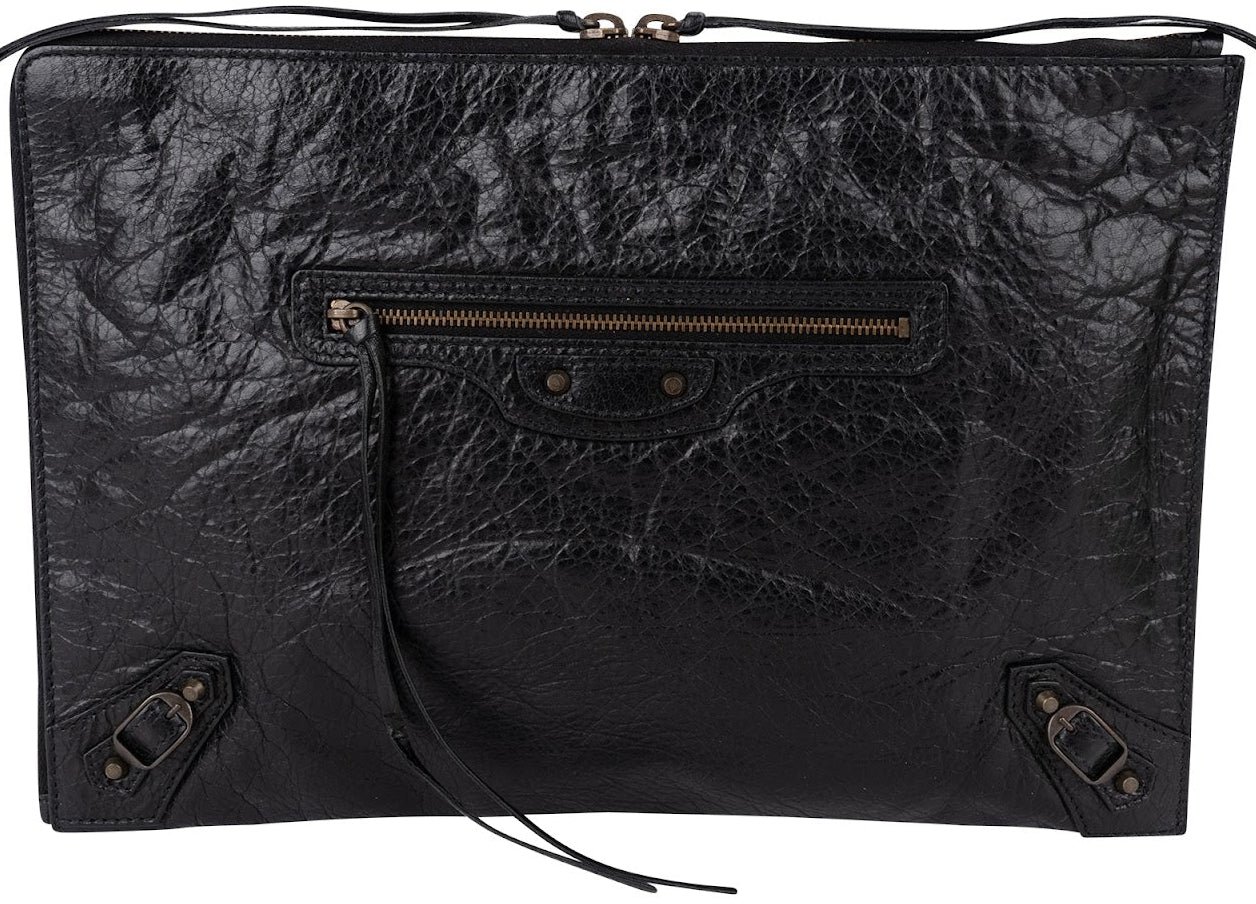 Balenciaga Balck Leather Classic Envelope Clutch Zwart