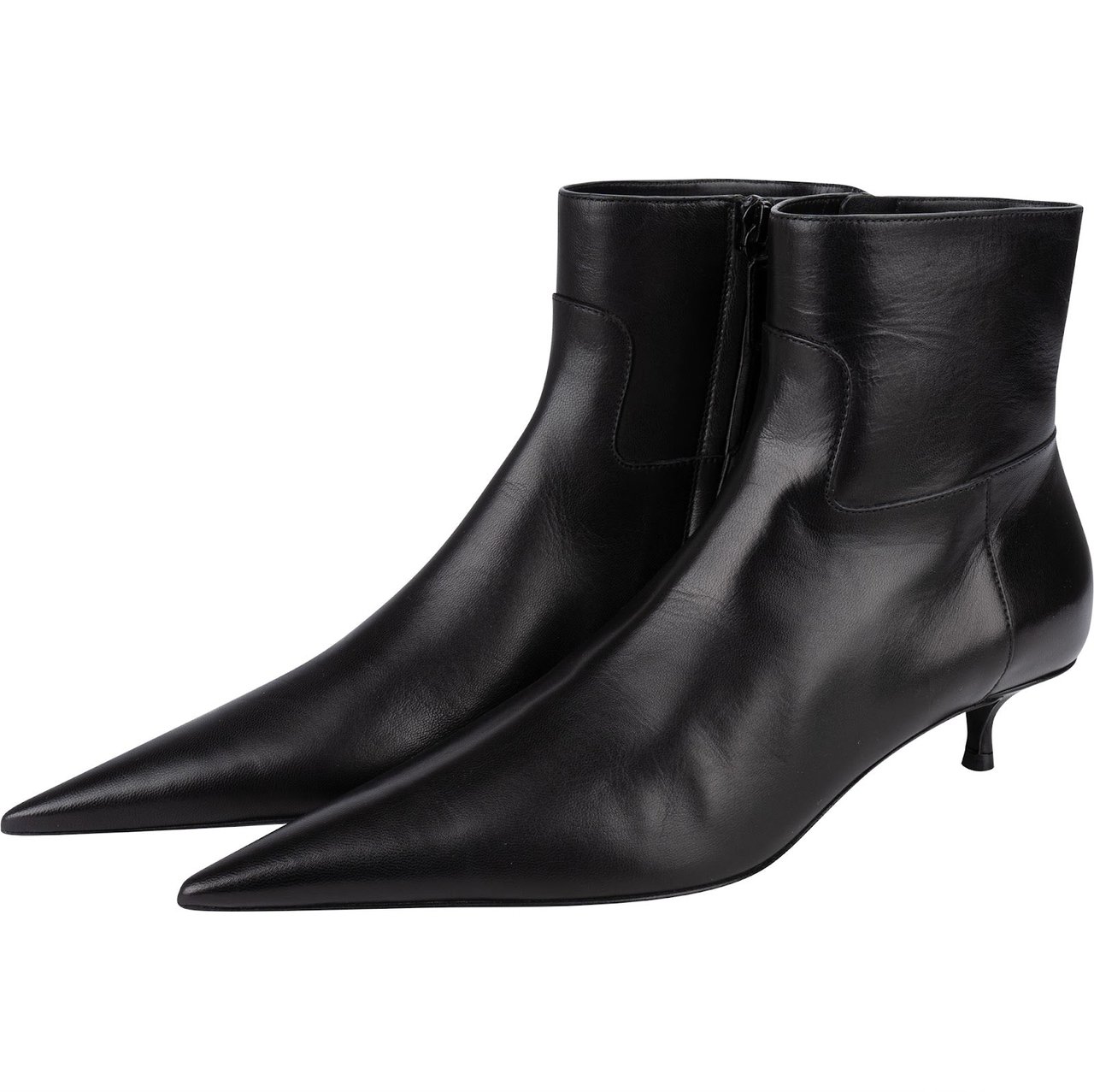 Balenciaga Fashion Show Black Leather Pointed Toe Kitten Heel Ankle Boots (37) Zwart