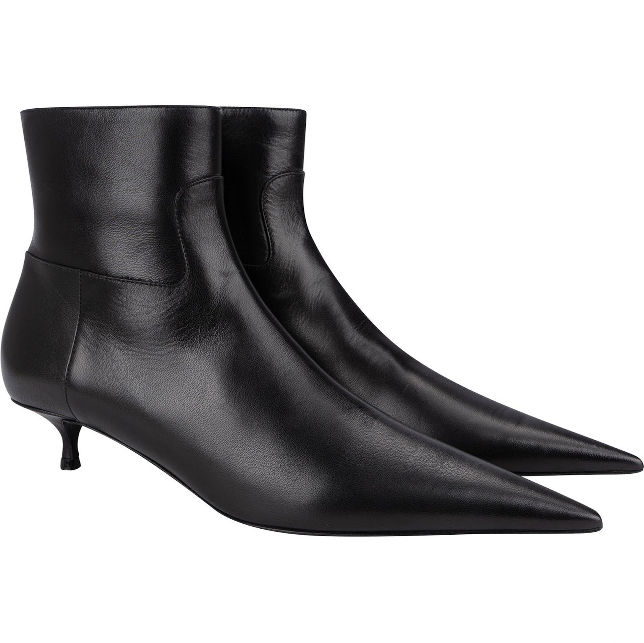 Balenciaga Fashion Show Black Leather Pointed Toe Kitten Heel Ankle Boots (37) Zwart