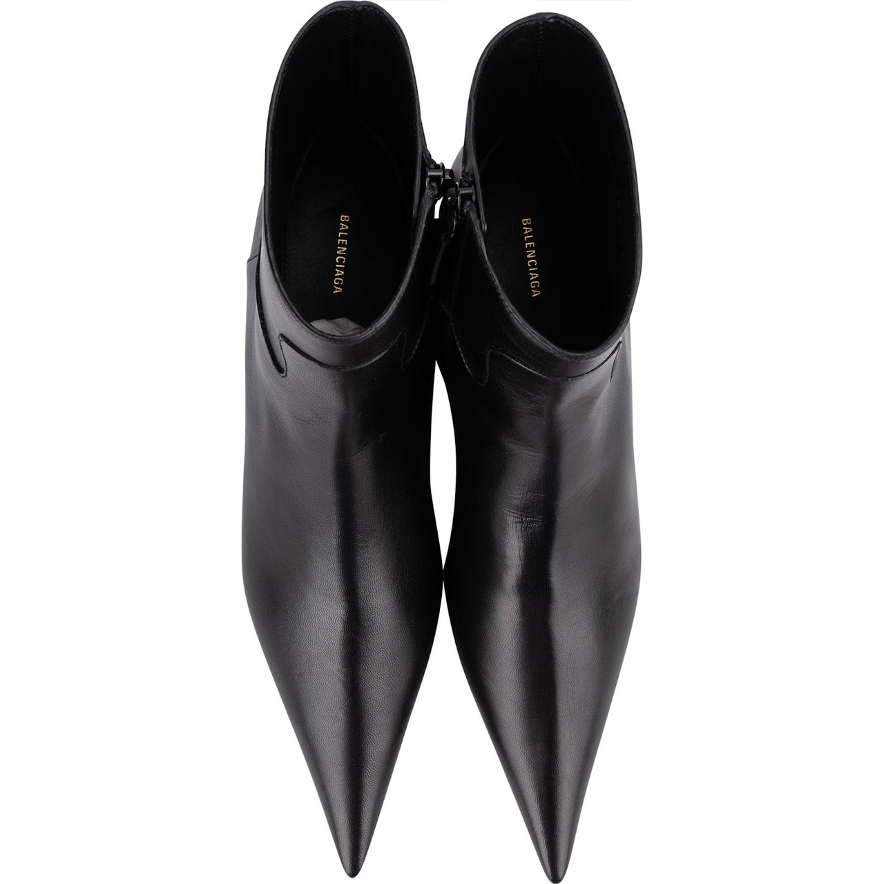 Balenciaga Fashion Show Black Leather Pointed Toe Kitten Heel Ankle Boots (37) Zwart