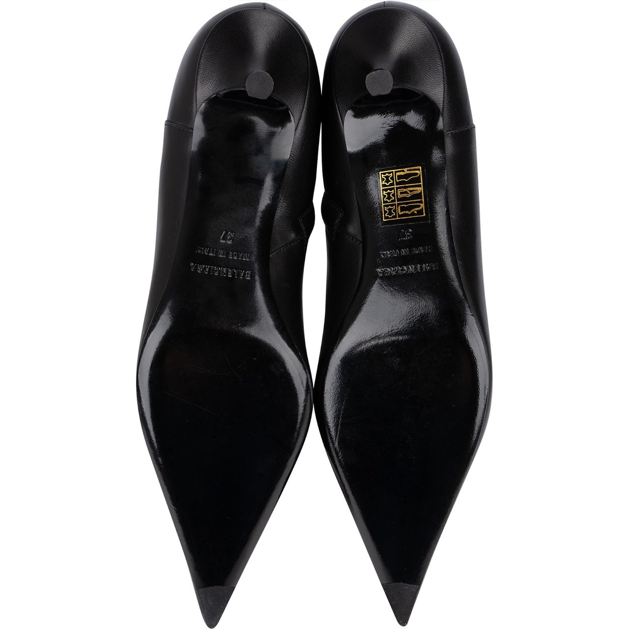 Balenciaga Fashion Show Black Leather Pointed Toe Kitten Heel Ankle Boots (37) Zwart