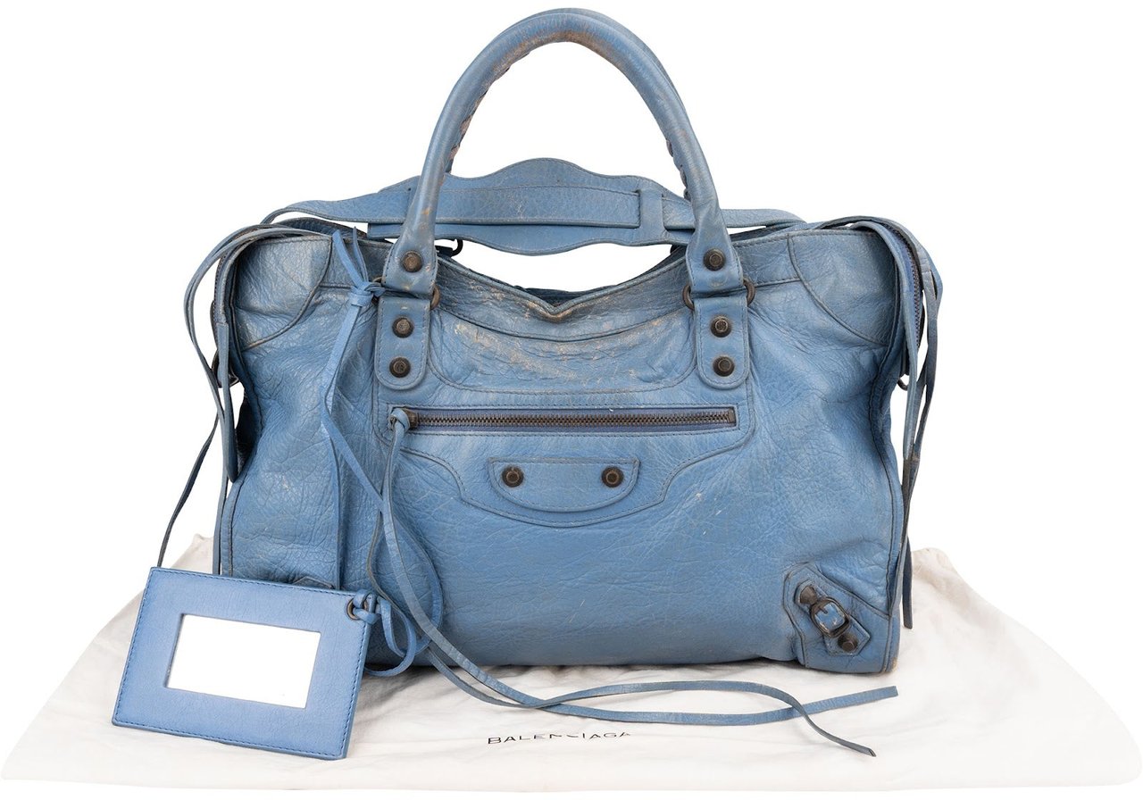 Balenciaga Blue Leather Classic City Handbag Blauw