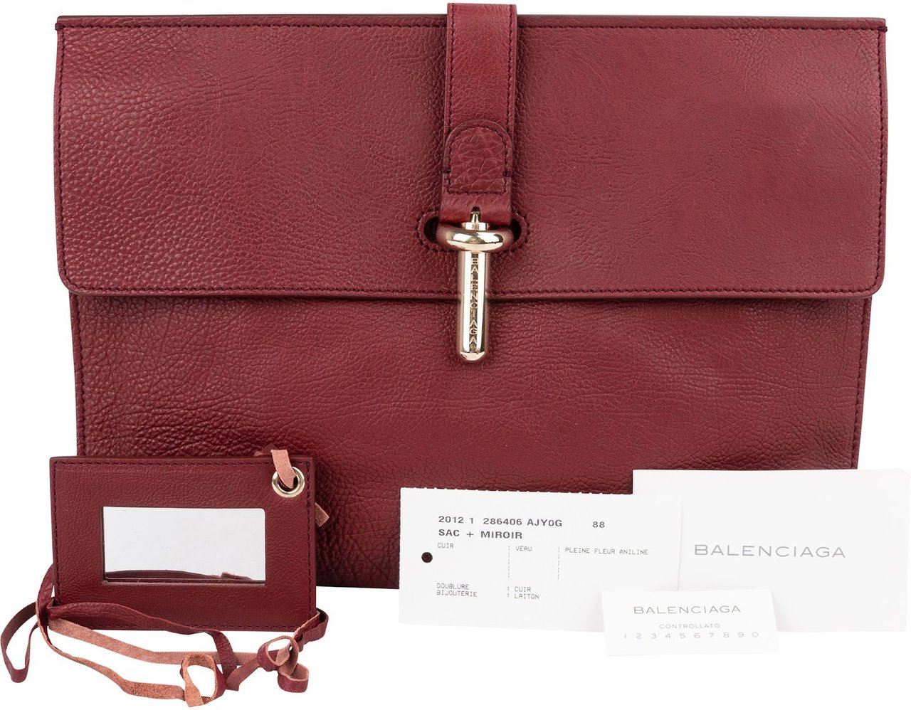 Balenciaga Pebbled Leather Toggle Clutch Rood