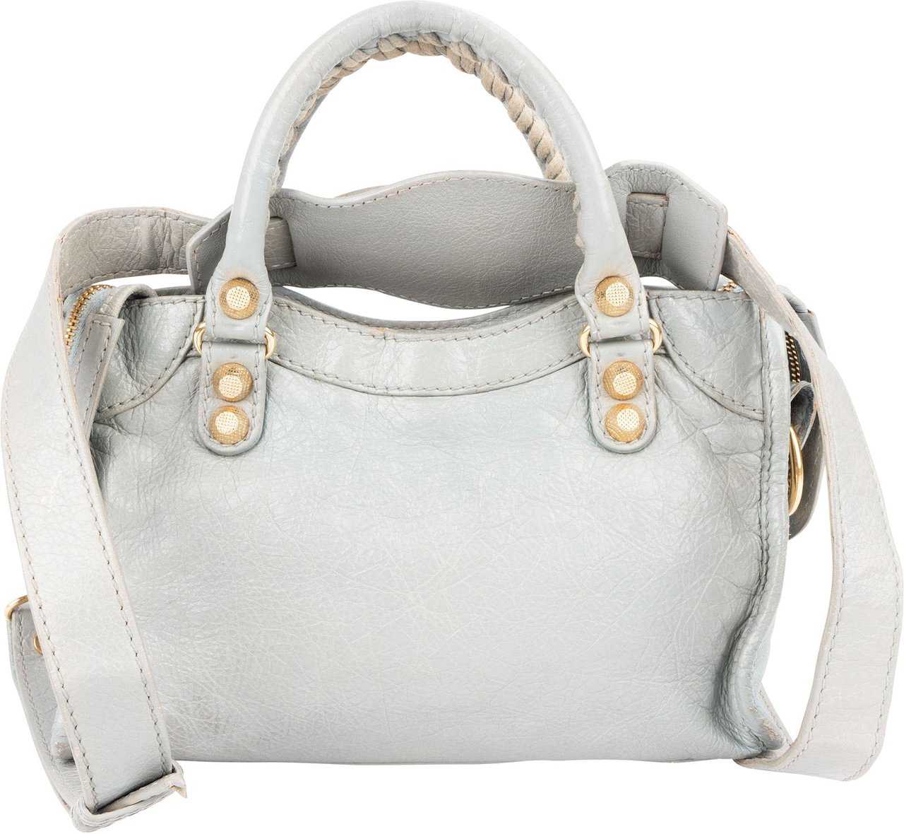 Balenciaga Blue Leather Mini City Handbag Lichtgrijs