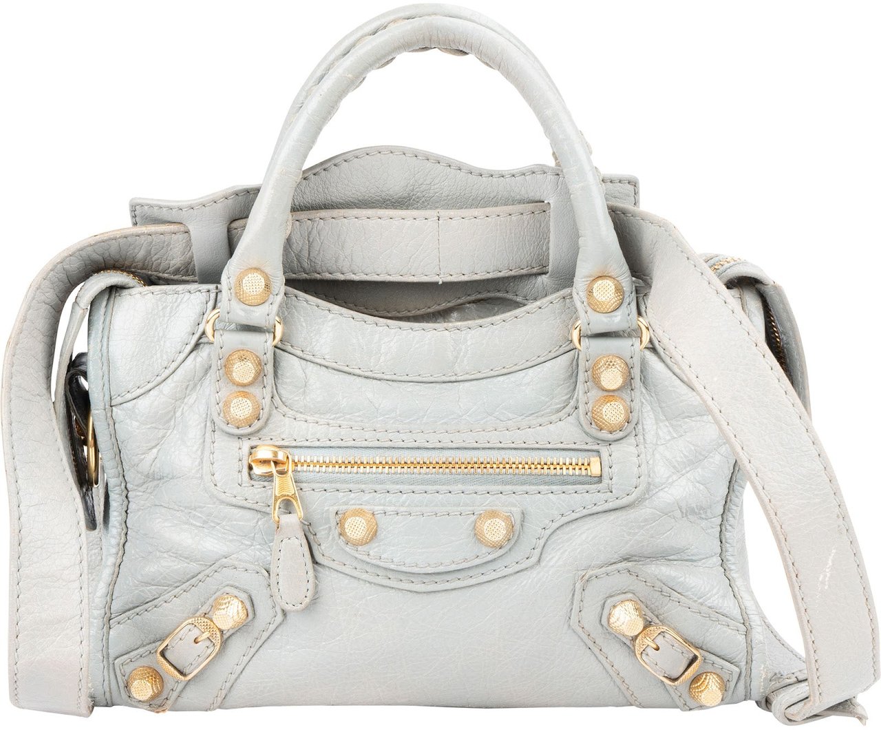 Balenciaga Blue Leather Mini City Handbag Lichtgrijs