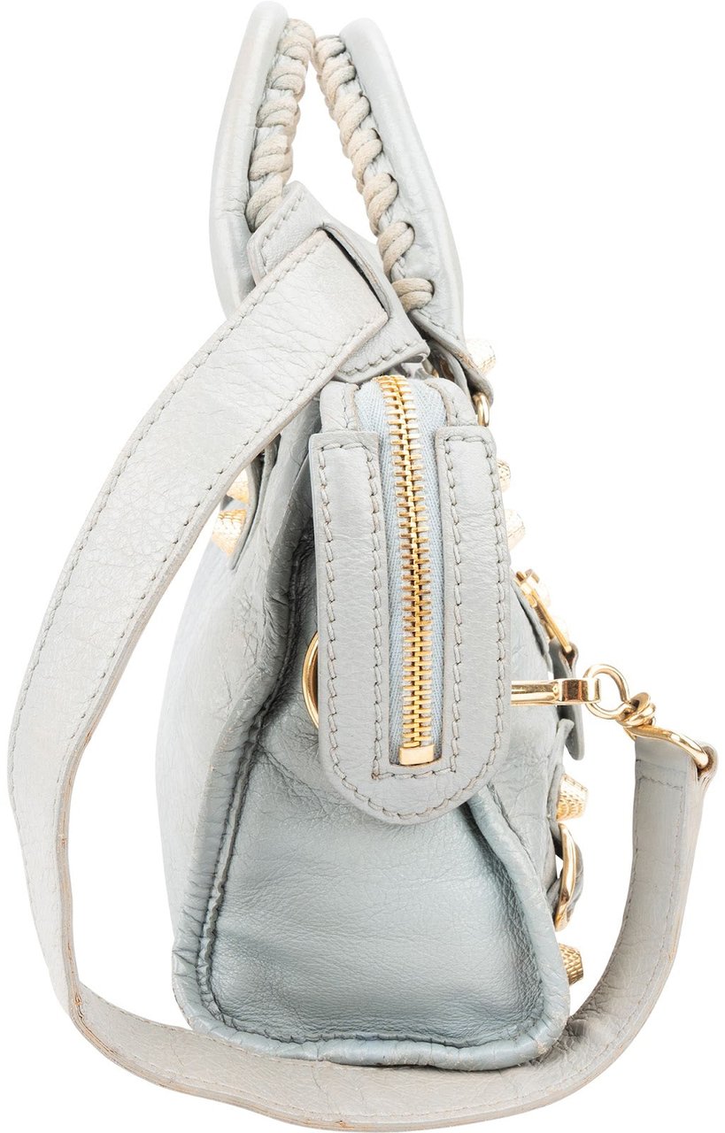 Balenciaga Blue Leather Mini City Handbag Lichtgrijs