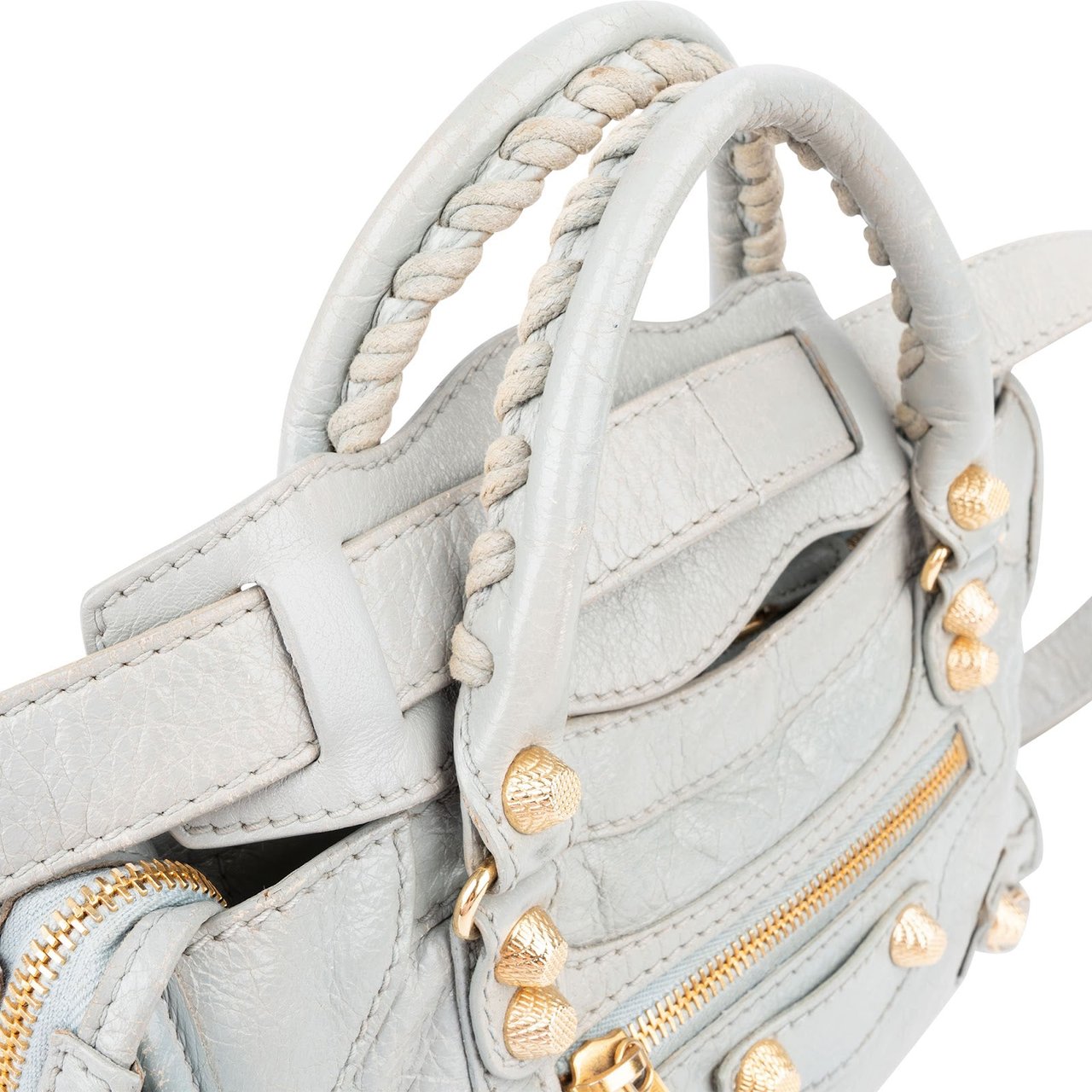 Balenciaga Blue Leather Mini City Handbag Lichtgrijs