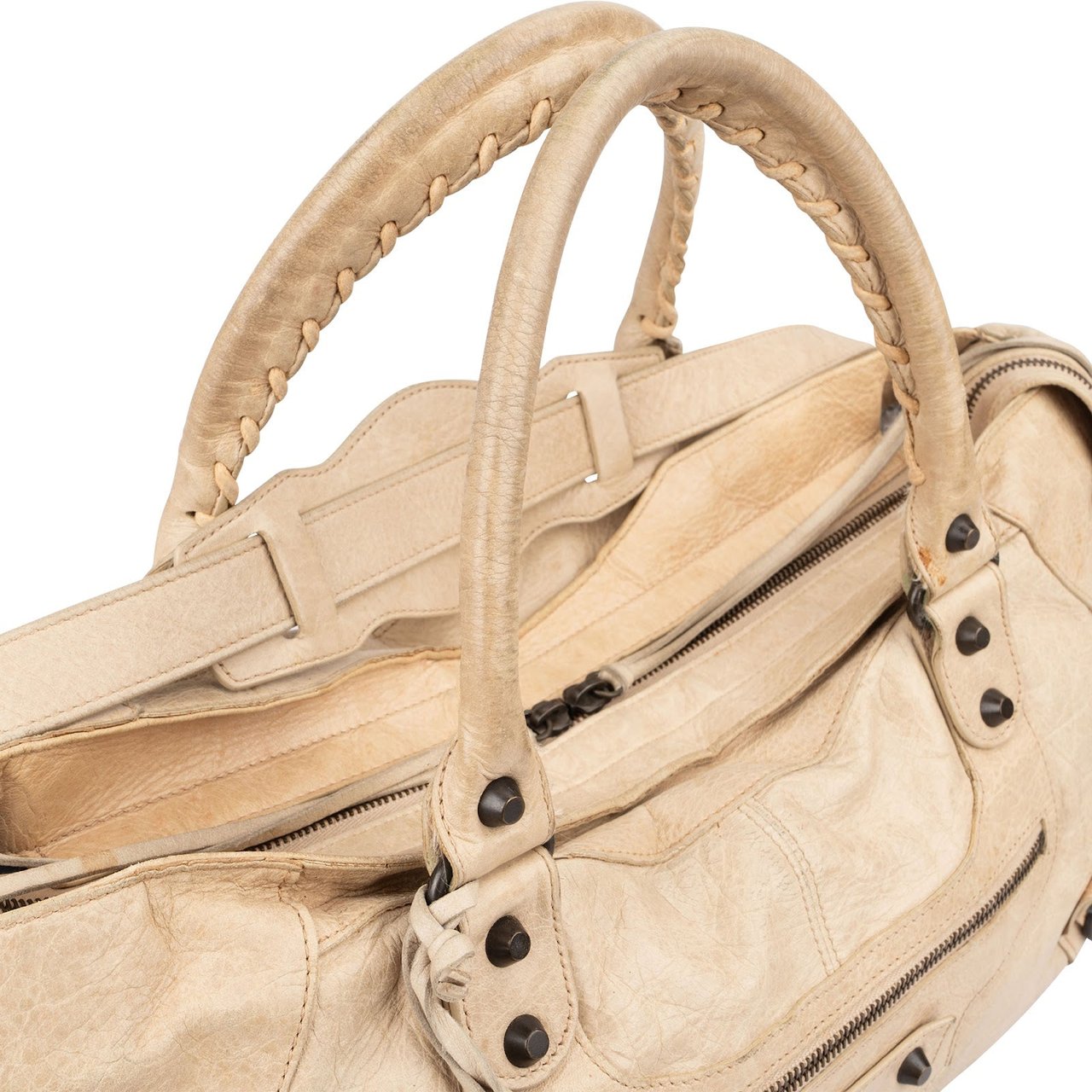 Balenciaga Leather Twiggy City Handbag Beige