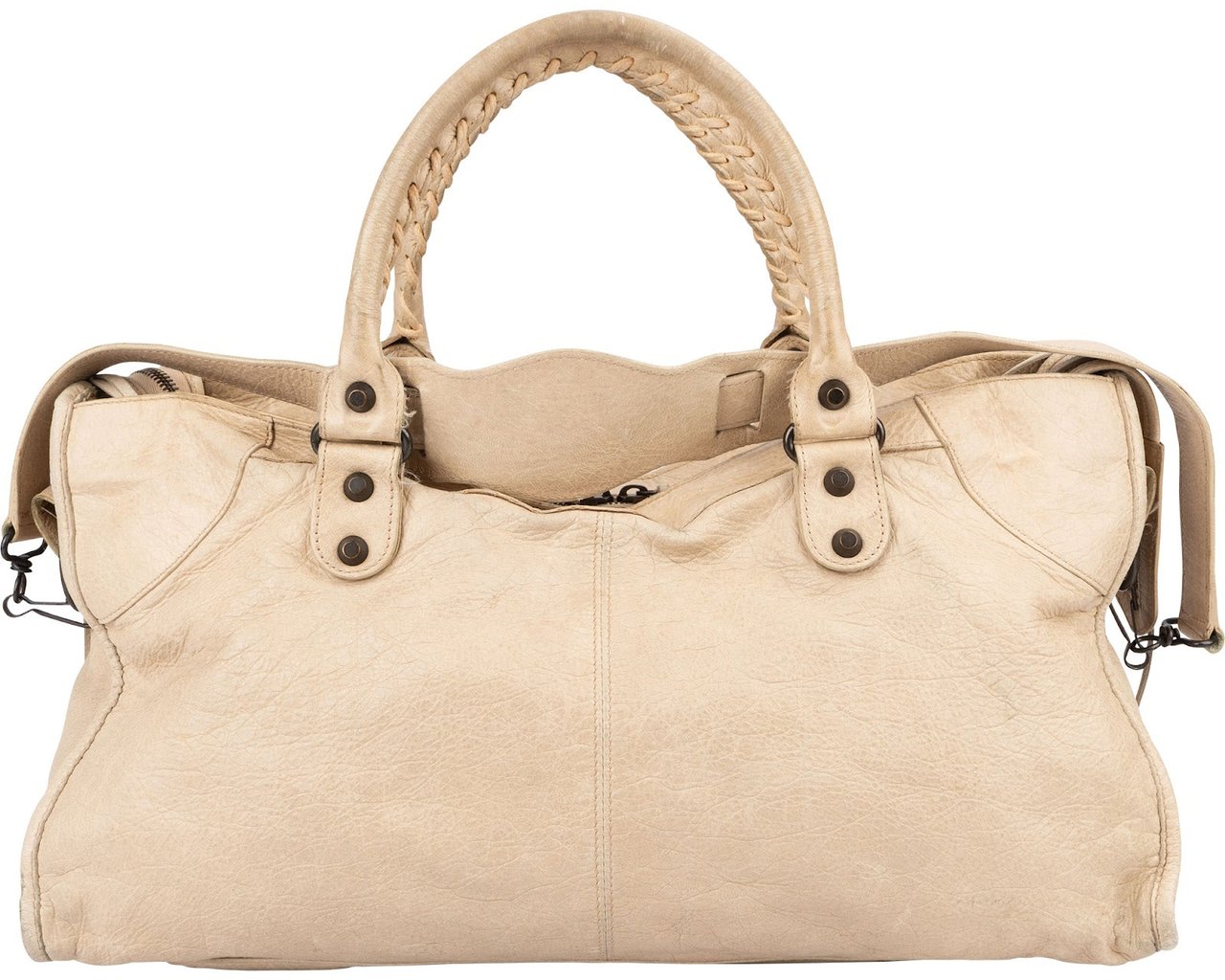 Balenciaga Leather Twiggy City Handbag Beige