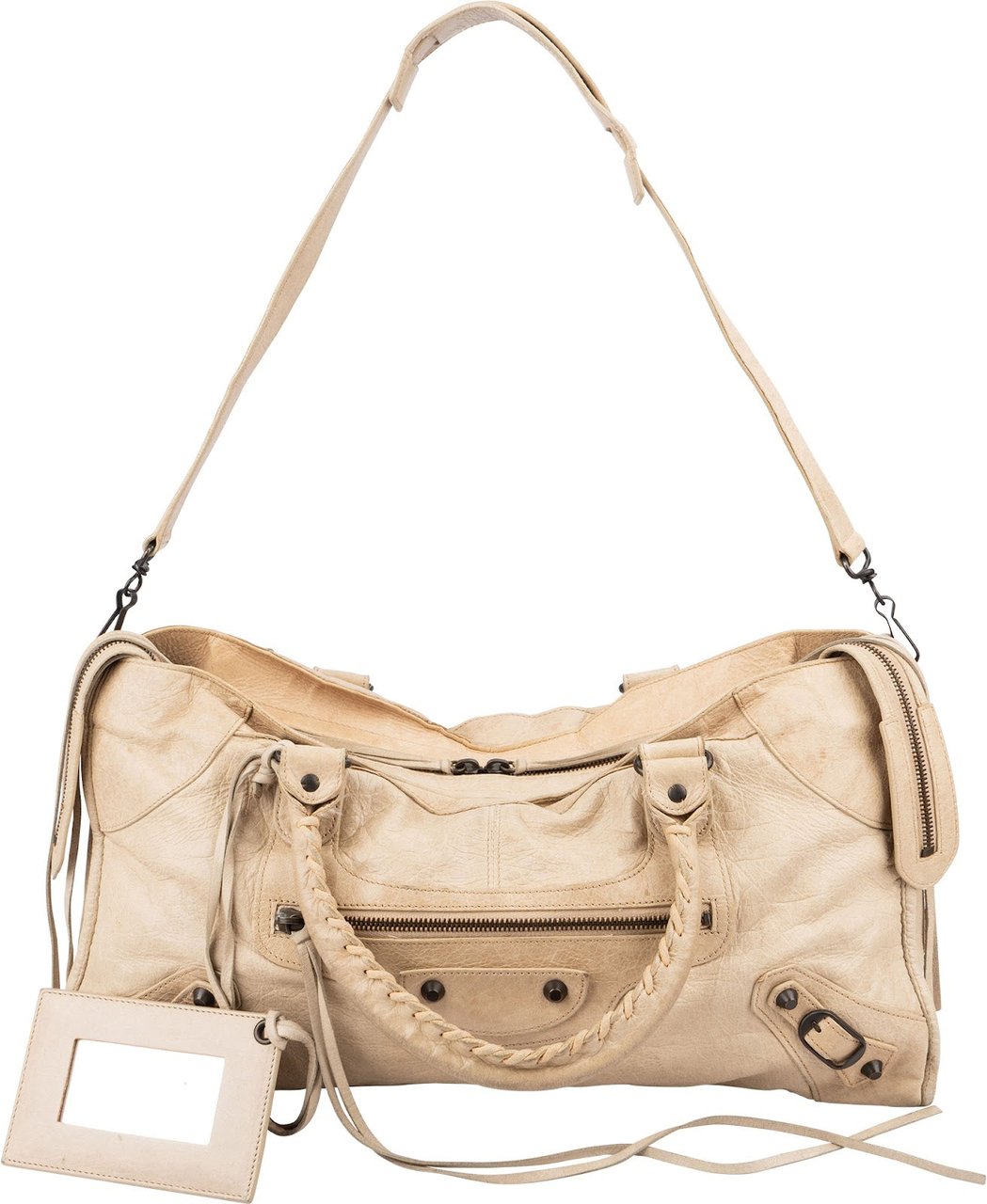 Balenciaga Leather Twiggy City Handbag Beige