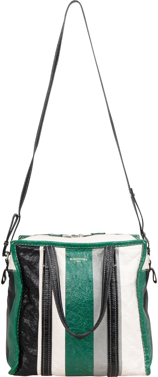 Balenciaga Tricolor Calfskin Leather Bazar Small Tote Crossbody Handbag Groen