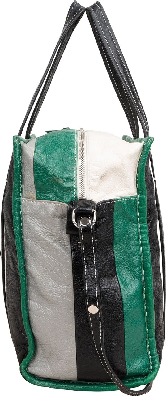 Balenciaga Tricolor Calfskin Leather Bazar Small Tote Crossbody Handbag Groen