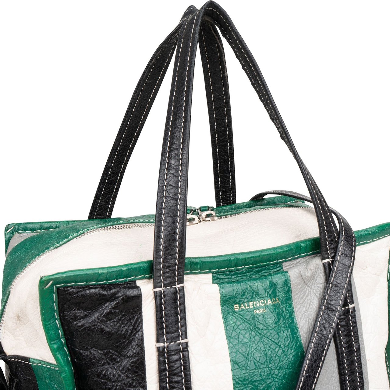 Balenciaga Tricolor Calfskin Leather Bazar Small Tote Crossbody Handbag Groen