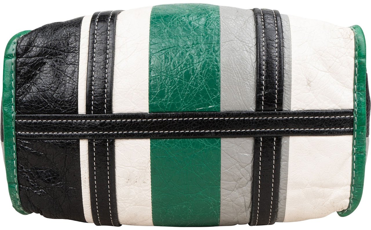 Balenciaga Tricolor Calfskin Leather Bazar Small Tote Crossbody Handbag Groen