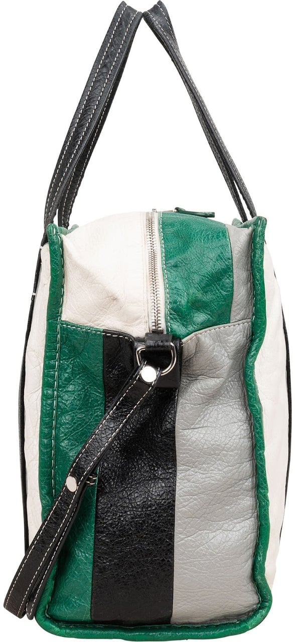 Balenciaga Tricolor Calfskin Leather Bazar Small Tote Crossbody Handbag Groen