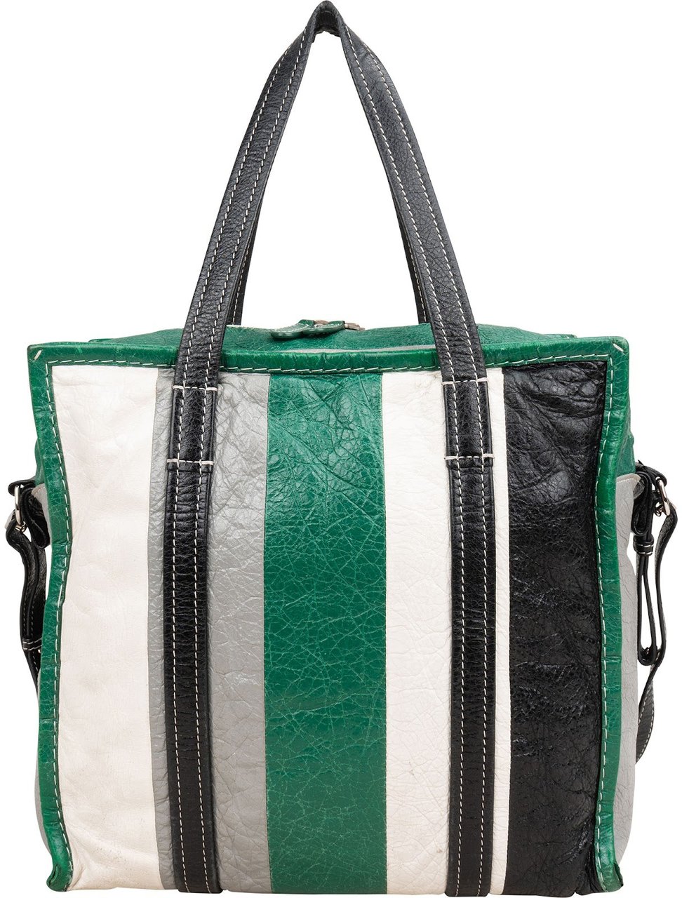 Balenciaga Tricolor Calfskin Leather Bazar Small Tote Crossbody Handbag Groen