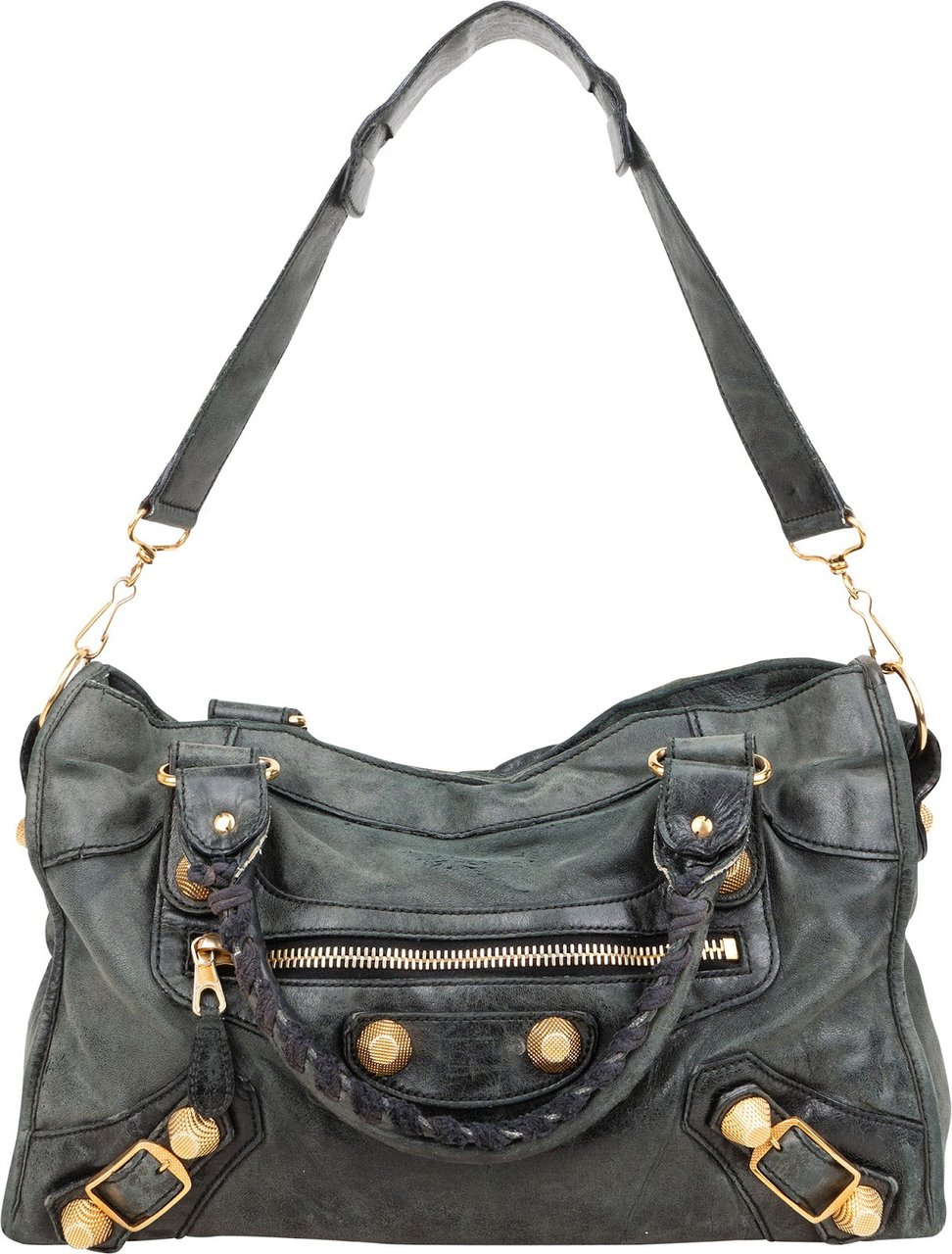 Balenciaga Dark Green Leather City Handbag Donkergroen